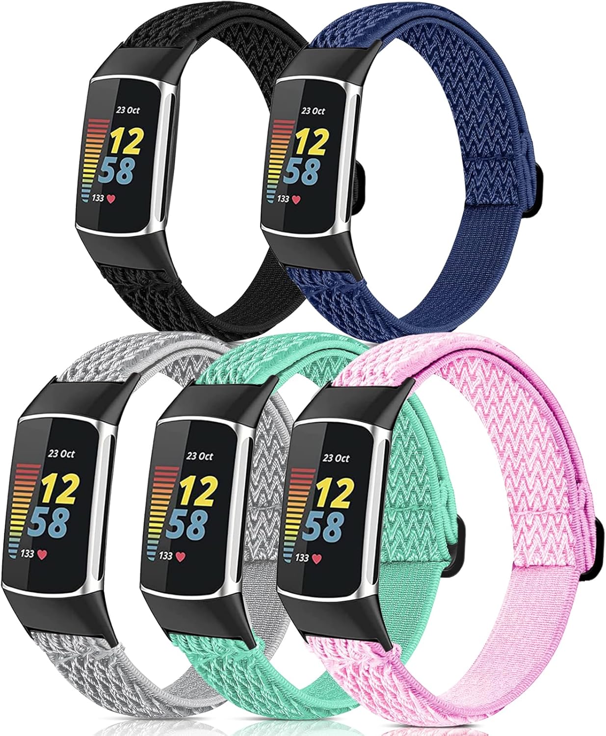 Bandas elásticas de nailon compatibles con Fit Bit Charge 5, transpirable, ajustable, correa de repuesto elástica de nailon para Fit Bit Charge 5