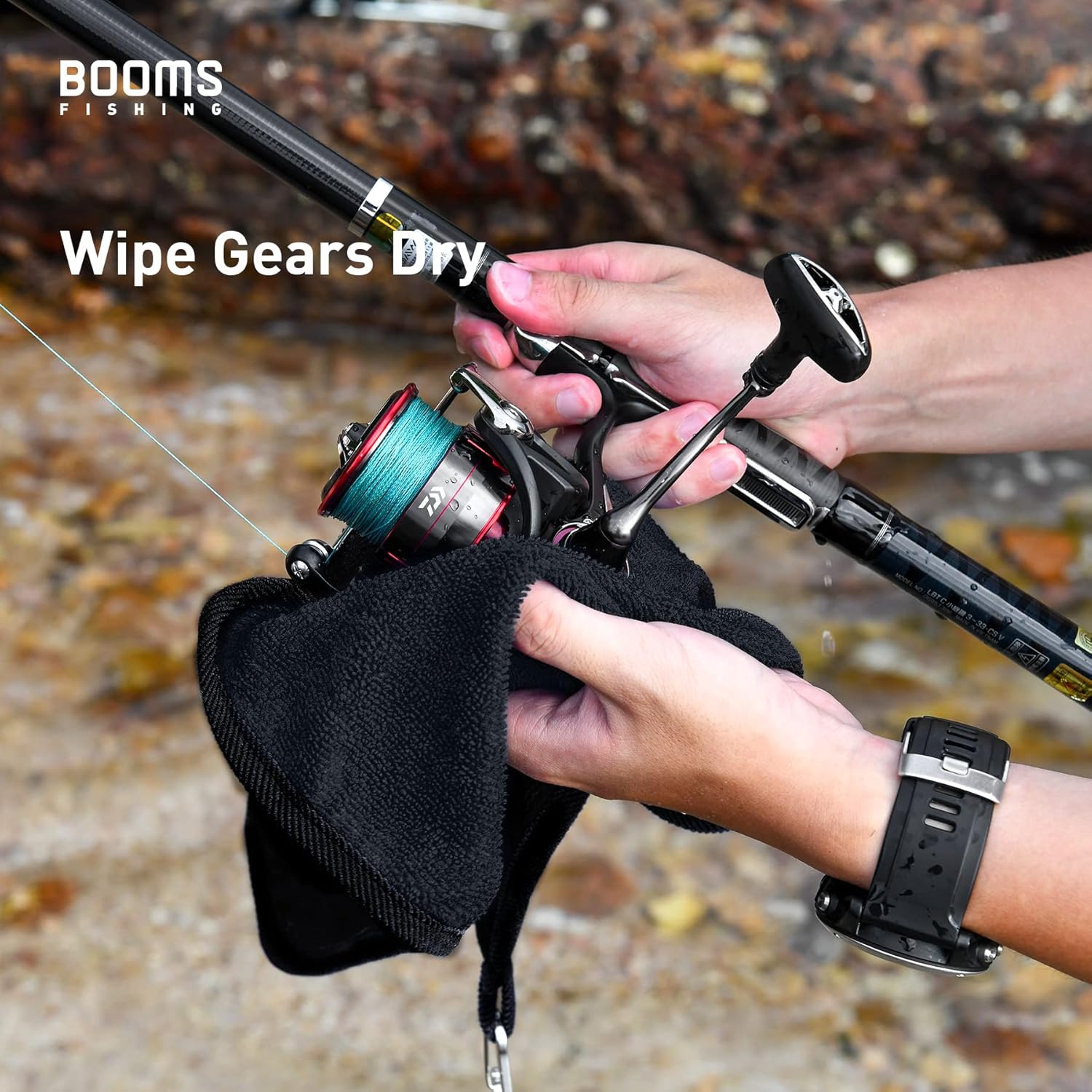 Booms Fishing B0T – Toalla de pesca de microfibra con clip, paquete de 3 colores surtidos