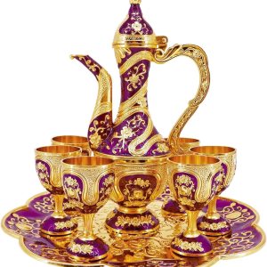 Juego de cafetera y tazas turcas vintage, juego de servicio de té que incluye tetera, bandeja de té y tazas de metal para decoración de gabinetes de Juego de cafetera y tazas turcas vintage, juego de servicio de té que incluye tetera, bandeja de té y tazas de metal para decoración de gabinetes de