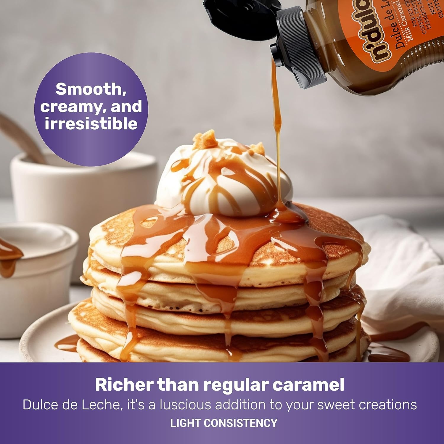 N’DULCE Dulce De Leche Jarabe  Cremas de caramelo  Jarabes para bebidas de café  Textura ligera y sabor rico  Sin gluten  Sin nueces  Jarabe