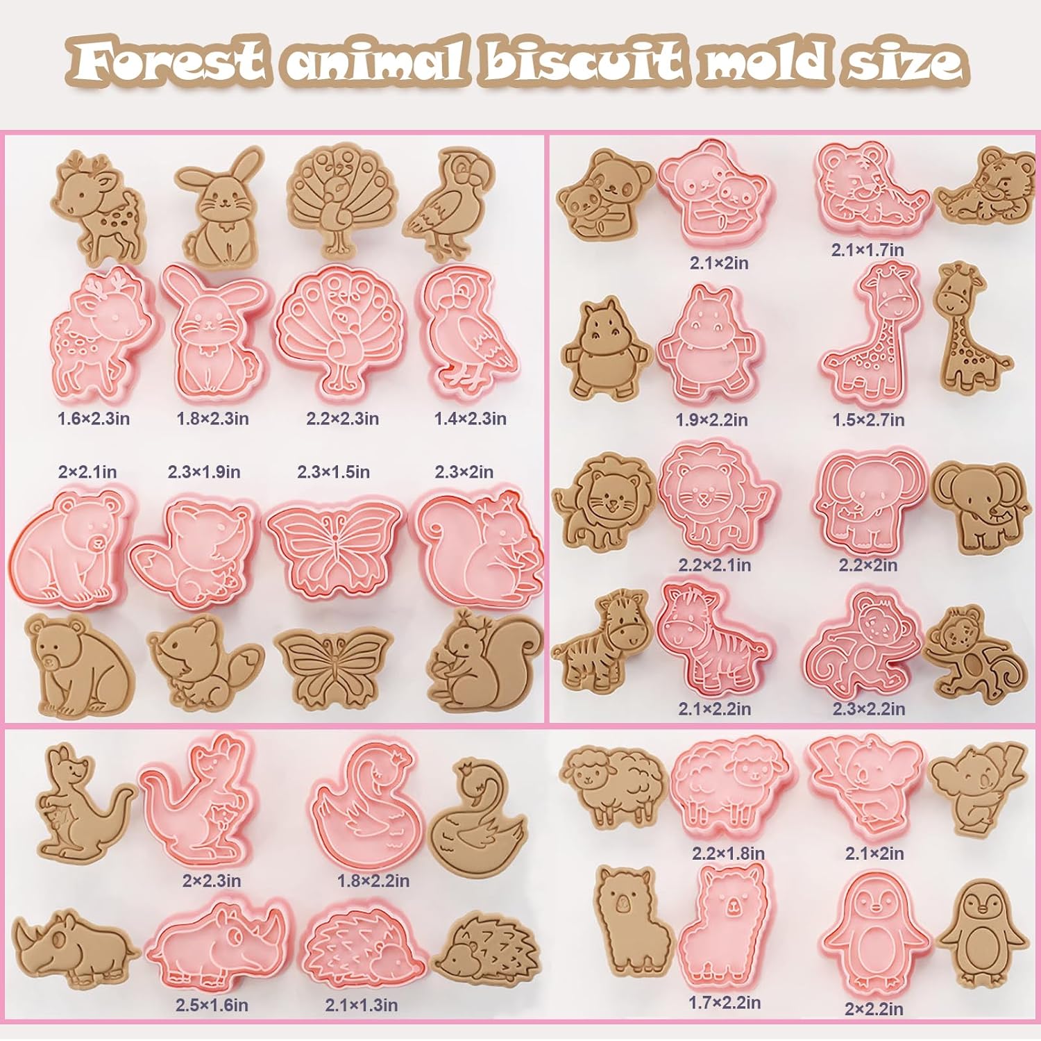 Cortadores de galletas de animales con sellos de émbolo con tema de animales salvajes Herramientas para hornear galletas en relieve moldes de