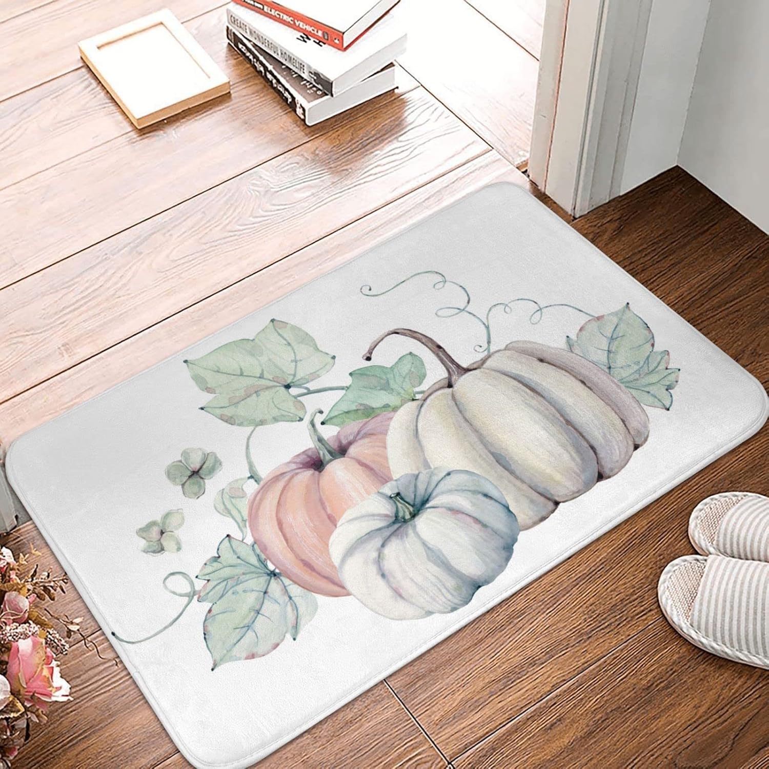 Tapete de baño con diseño de calabaza, otoño, día de Acción de Gracias, tapete de espuma viscoelástica antideslizante, alfombra pequeña, suave,