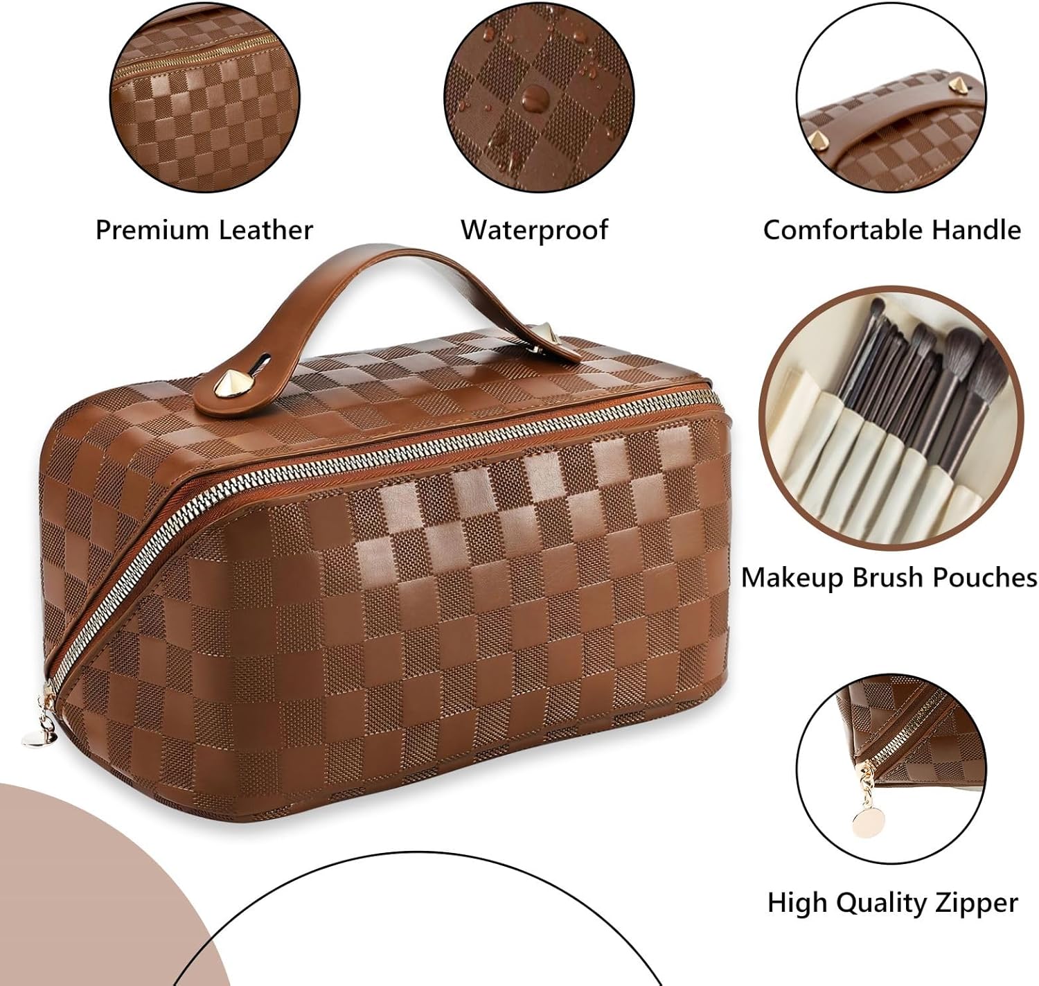Bolsa de maquillaje de viaje para mujer, Marrón, Vida cotidiana