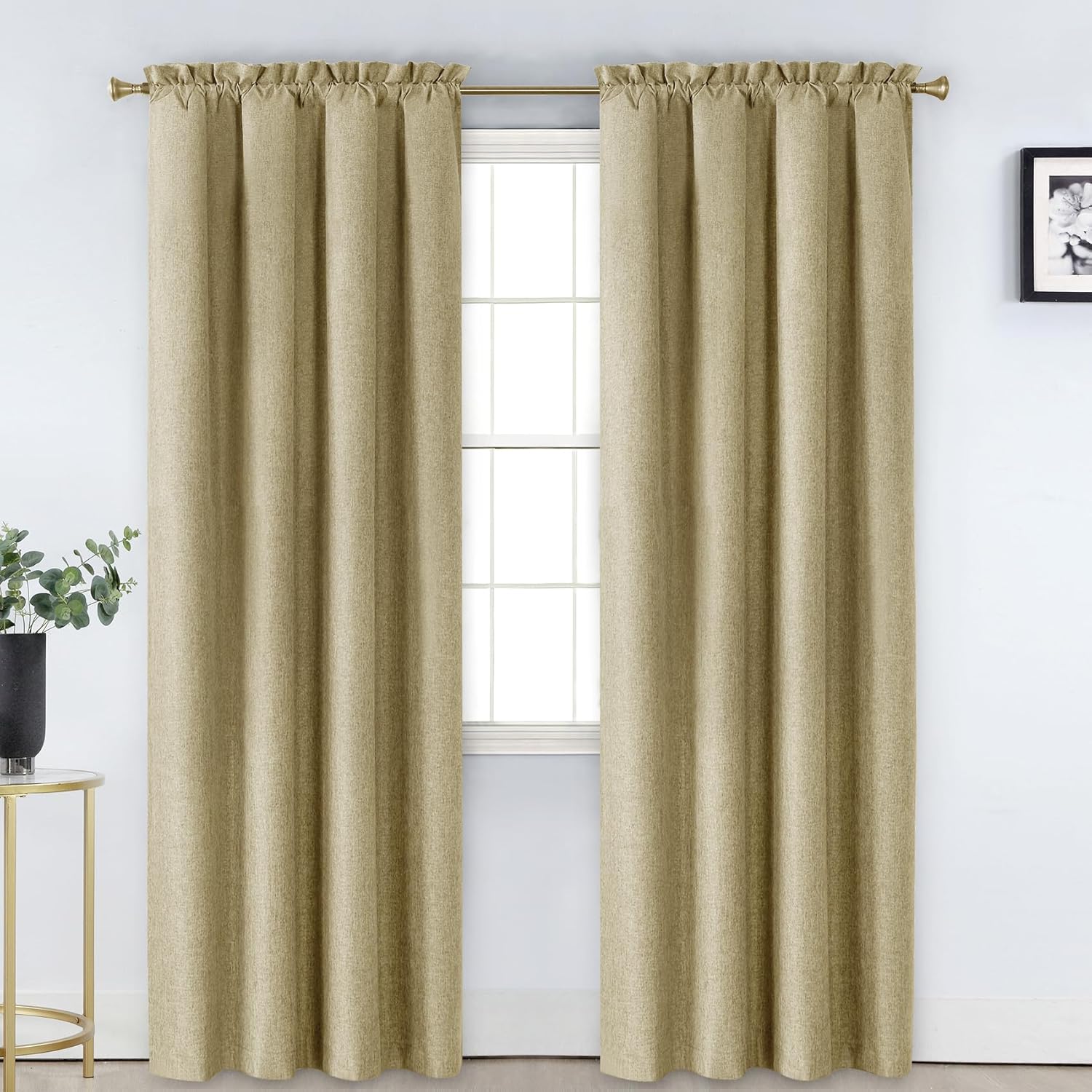 Home Queen Cortinas 100% opacas, con aislamiento térmico, cortinas de oscurecimiento de habitación, textura de lino de 96 pulgadas de largo, cortina