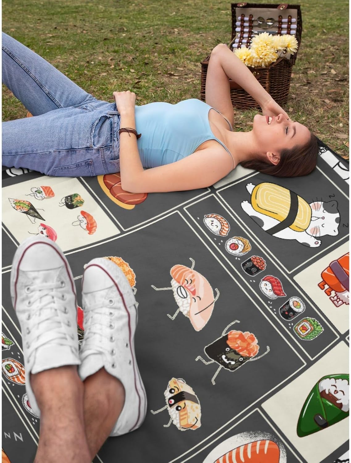 Linda manta de sushi japonés, ligera, súper suave y acogedora, cálida y ligera, manta de franela suave de 50 x 40 pulgadas, pequeña para cama