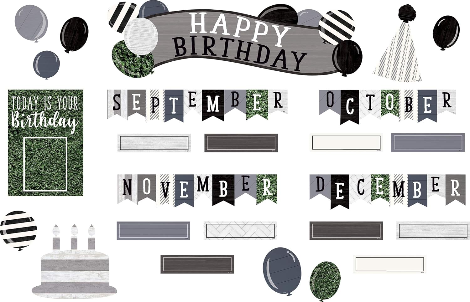 Teacher Created Resources Modern Farmhouse Happy Birthday – Juego de tablones de anuncios de 18 x 5-12 pulgadas, pieza de título