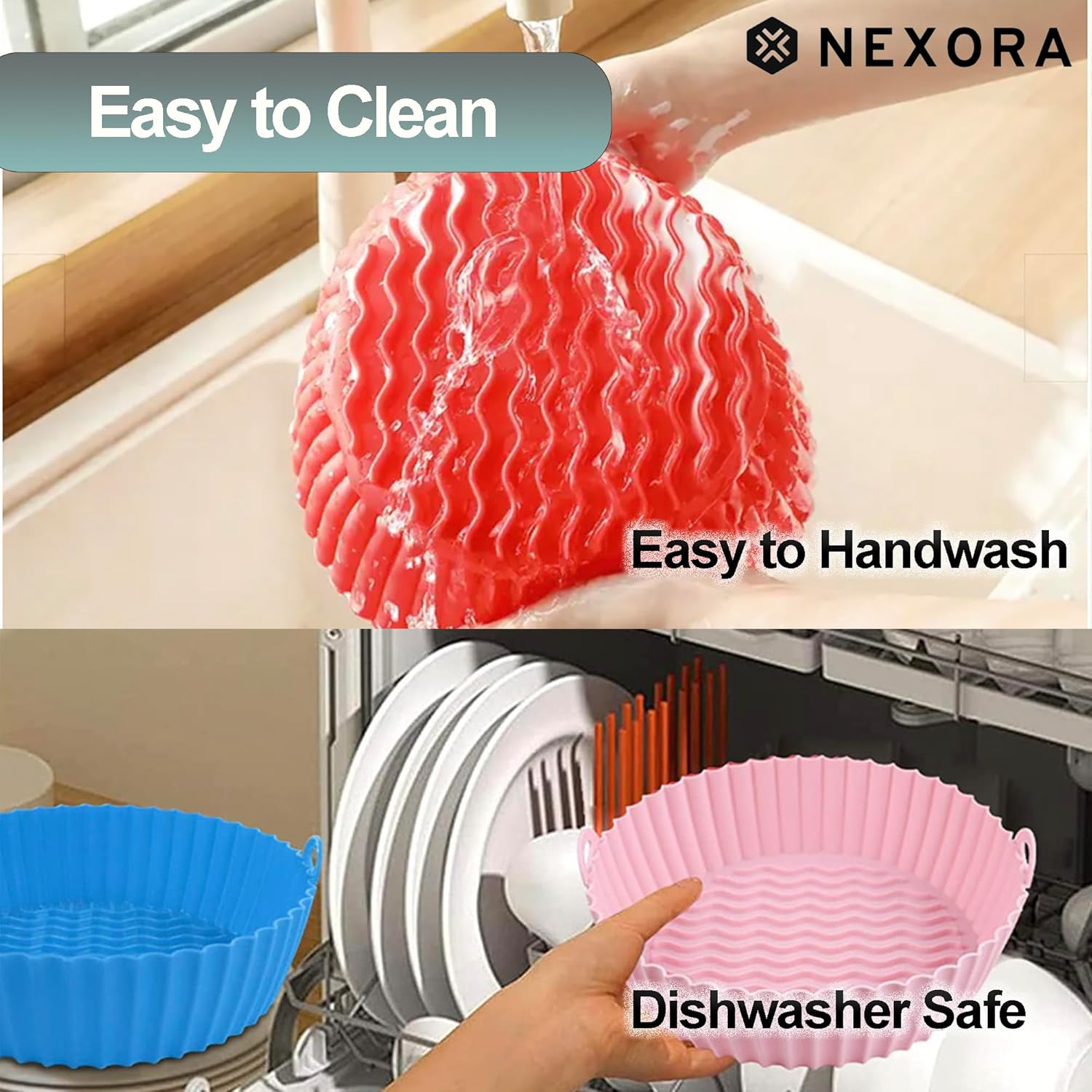 Paquete de 2 forros de silicona de 8.5 pulgadas para freidora de aire, cesta de silicona reutilizable resistente al calor, fácil limpieza, freidora