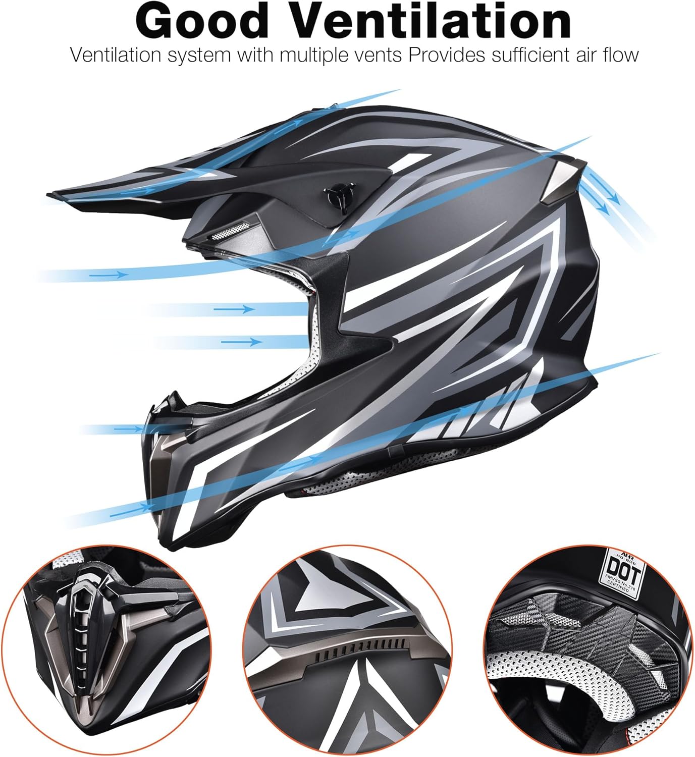 AHR DOT – Casco de motocicleta de cara completa para motocross todoterreno ATV MLXL para adulto