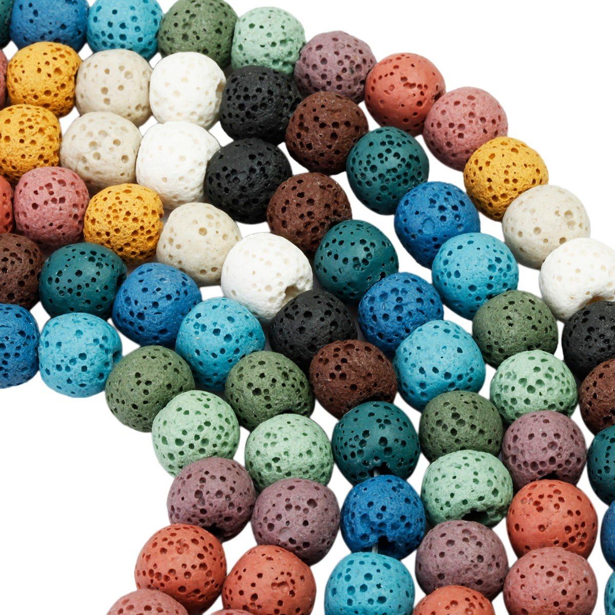 rockcloud Cuentas de piedras preciosas de piedra de lava de colores de 0.236 in, cuentas sueltas redondas de 14 pulgadas para hacer joyas, accesorios