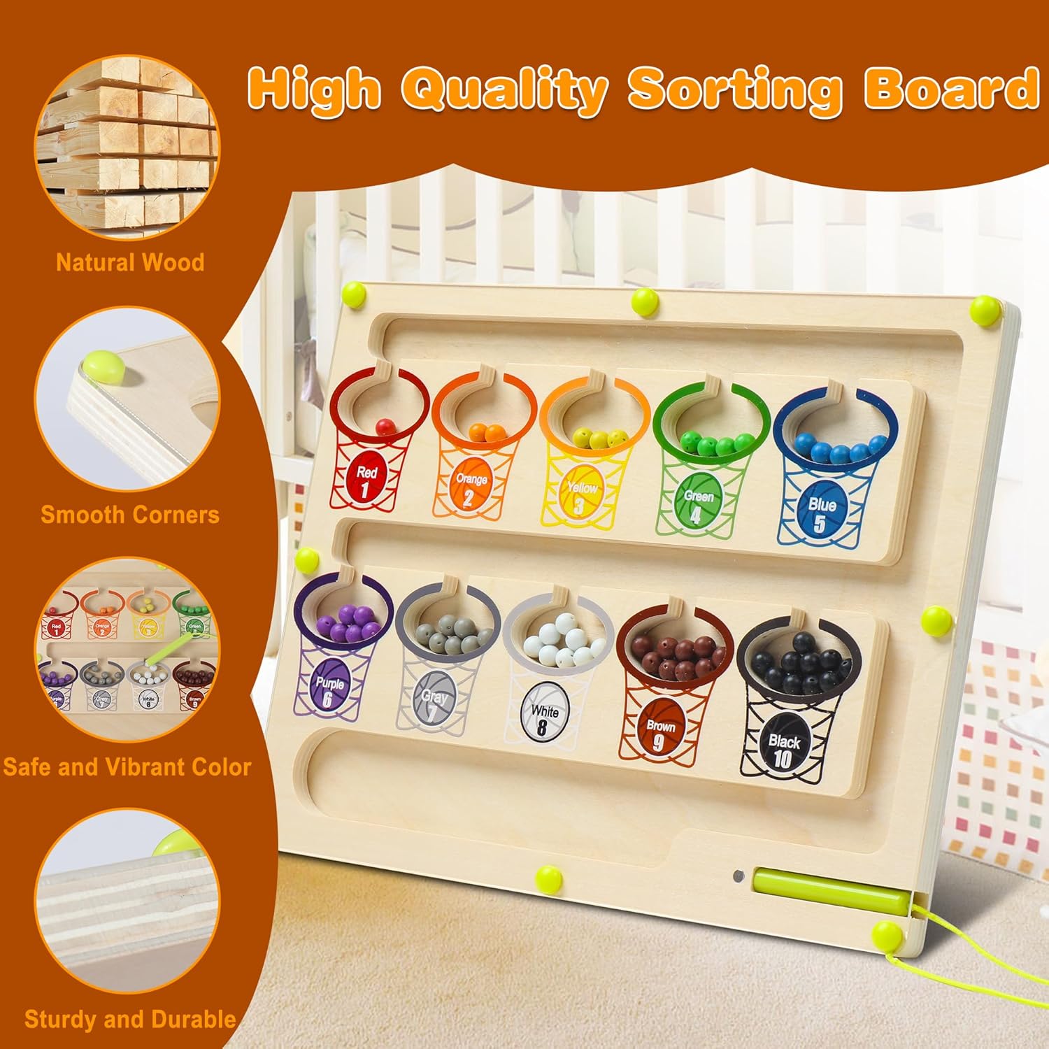 BIU Juguetes Montessori con números de color magnéticos, rompecabezas de madera con imán de madera, juegos de mesa, juguetes de conteo,