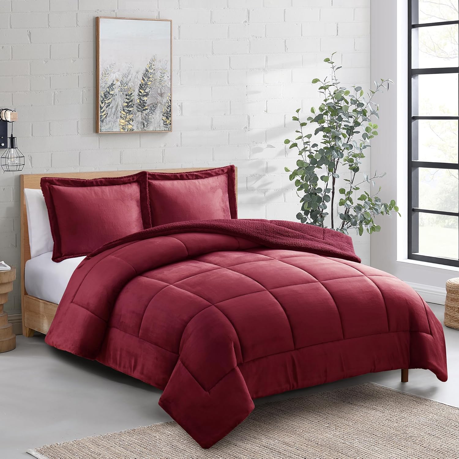 Sweet Home Collection Juego de edredón Sherpa de 3 piezas tamaño King, conjunto de ropa de cama de felpa con textura de sherpa suave y fundas a