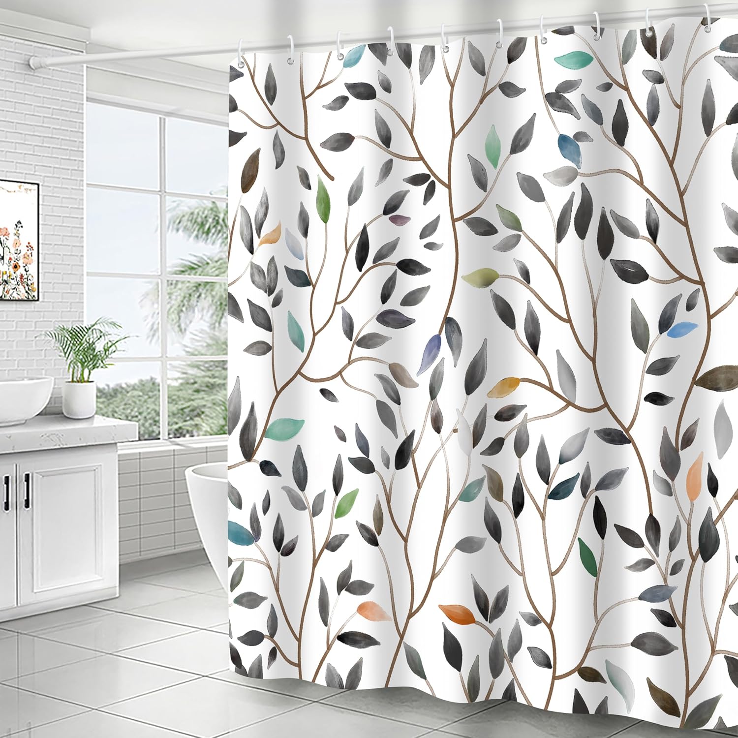 JWXCBIM Cortina de ducha bohemia de tela bohemia con 12 ganchos, accesorios de baño, cortina de tela decorativa de 72 x 72 pulgadas