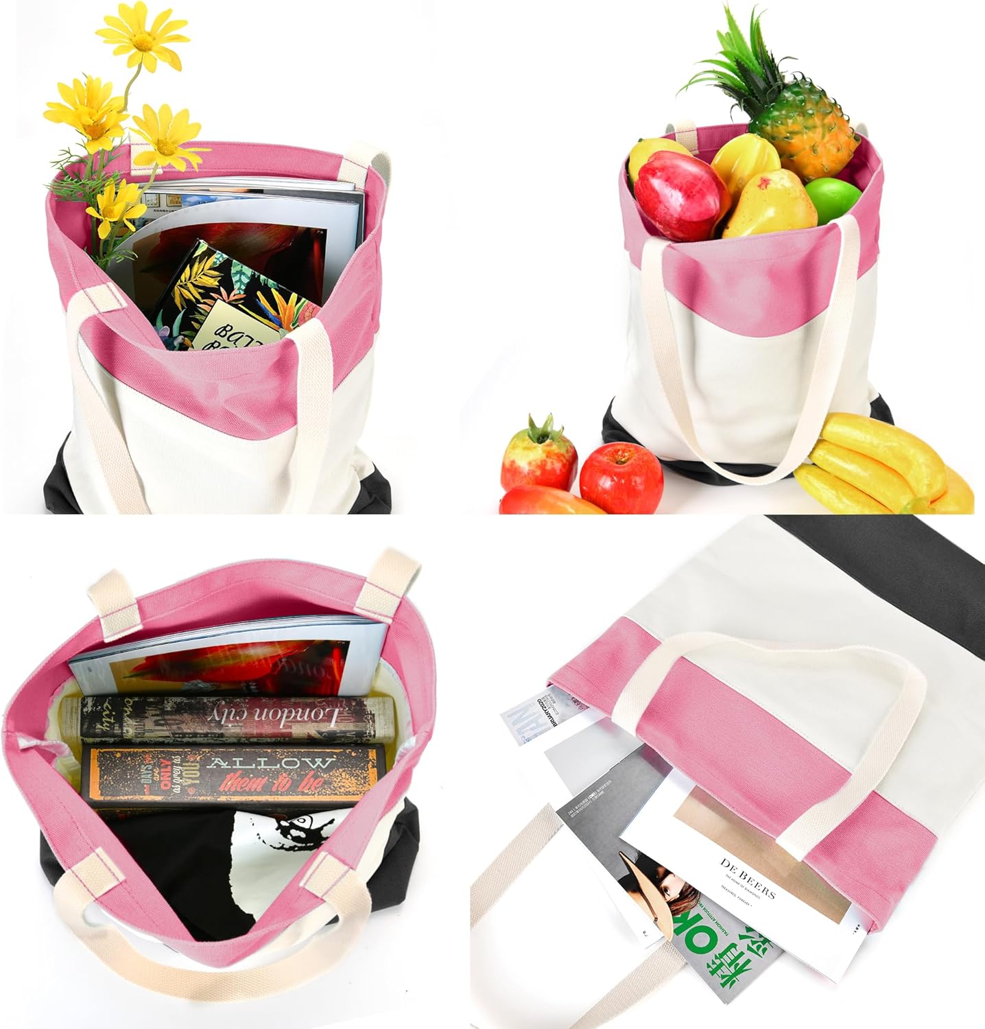 Initial Tote Bag for Women Canvas Beach Travel Bag Personalized Reusable Grocery Bags Gifts for HerWomenBridesmaidsGirls