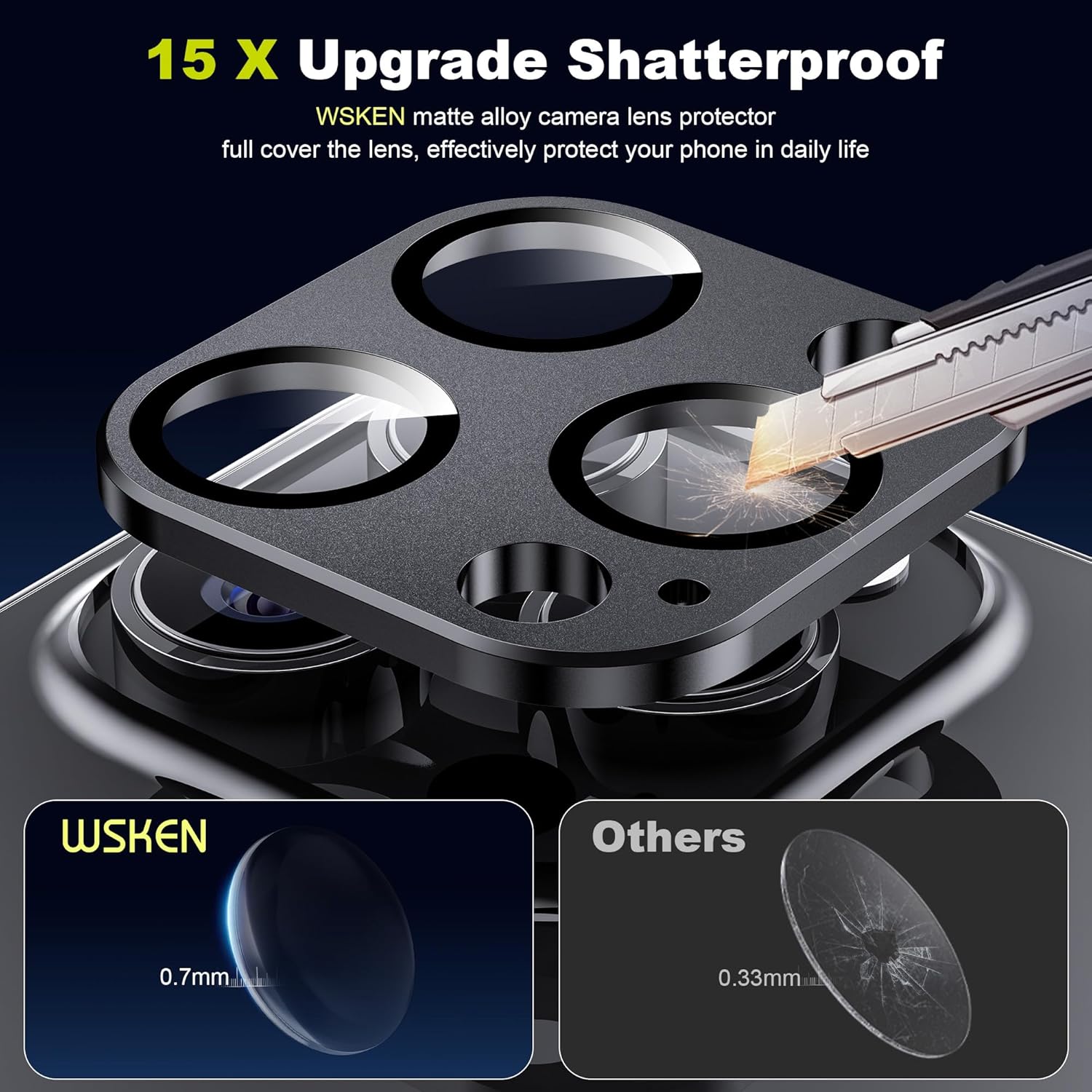 WSKEN Protector de lente de cámara para iPhone 15 ProiPhone 15 Pro Max, aleación mate prueba inastillable Protector de pantalla de cámara de vidrio