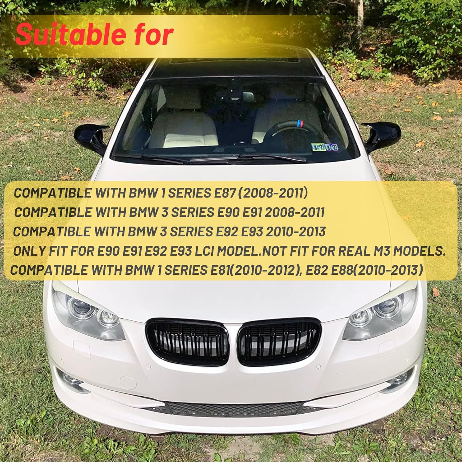 1 par de cubiertas de espejo lateral de automóvil, repuesto para BMW Serie 3 2009-2012 E90 E91 E92 E93 318i 320i 325i 330i Modelos de estiramiento