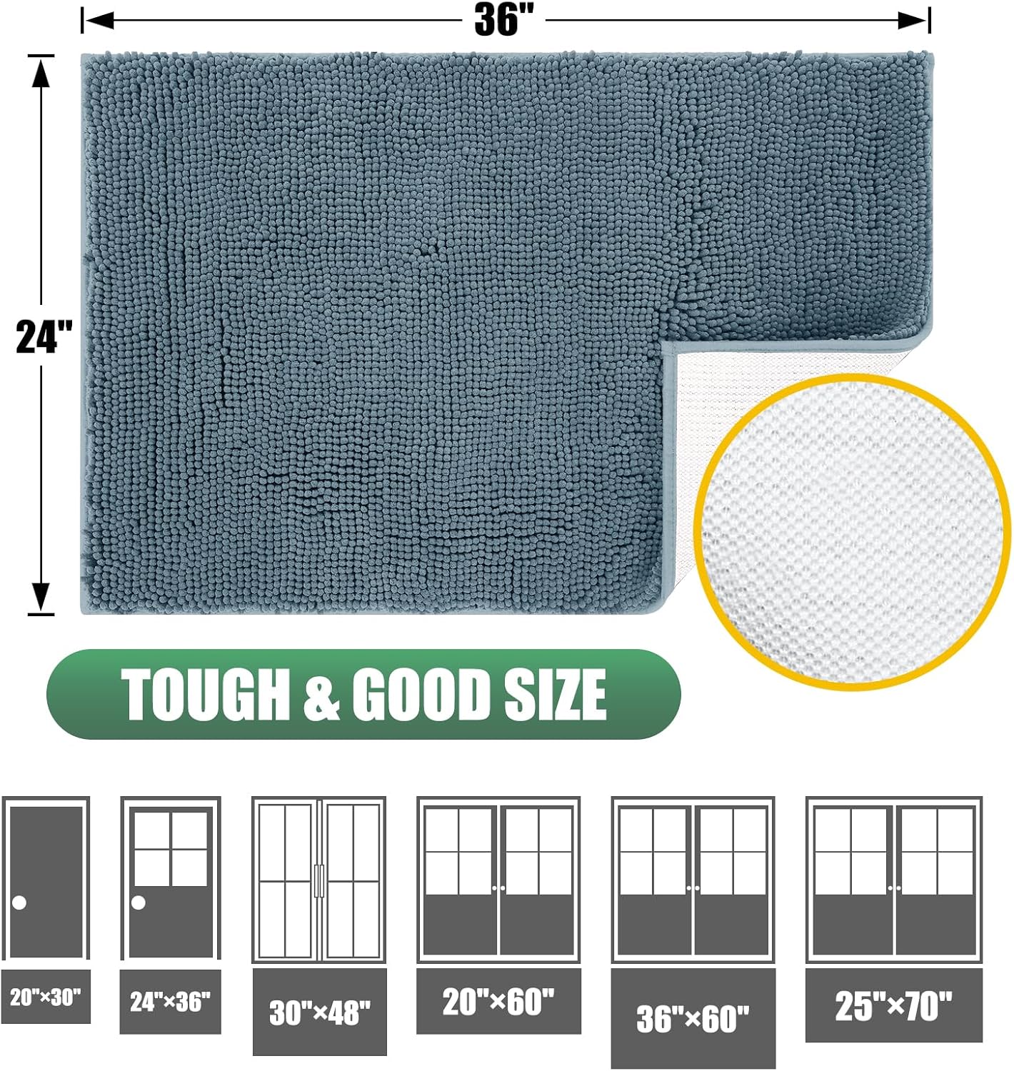Tapete de felpilla duradero absorbente para exteriores, de 24 x 36 pulgadas, lavable y fangoso, tapete antideslizante para interiores, tapete para