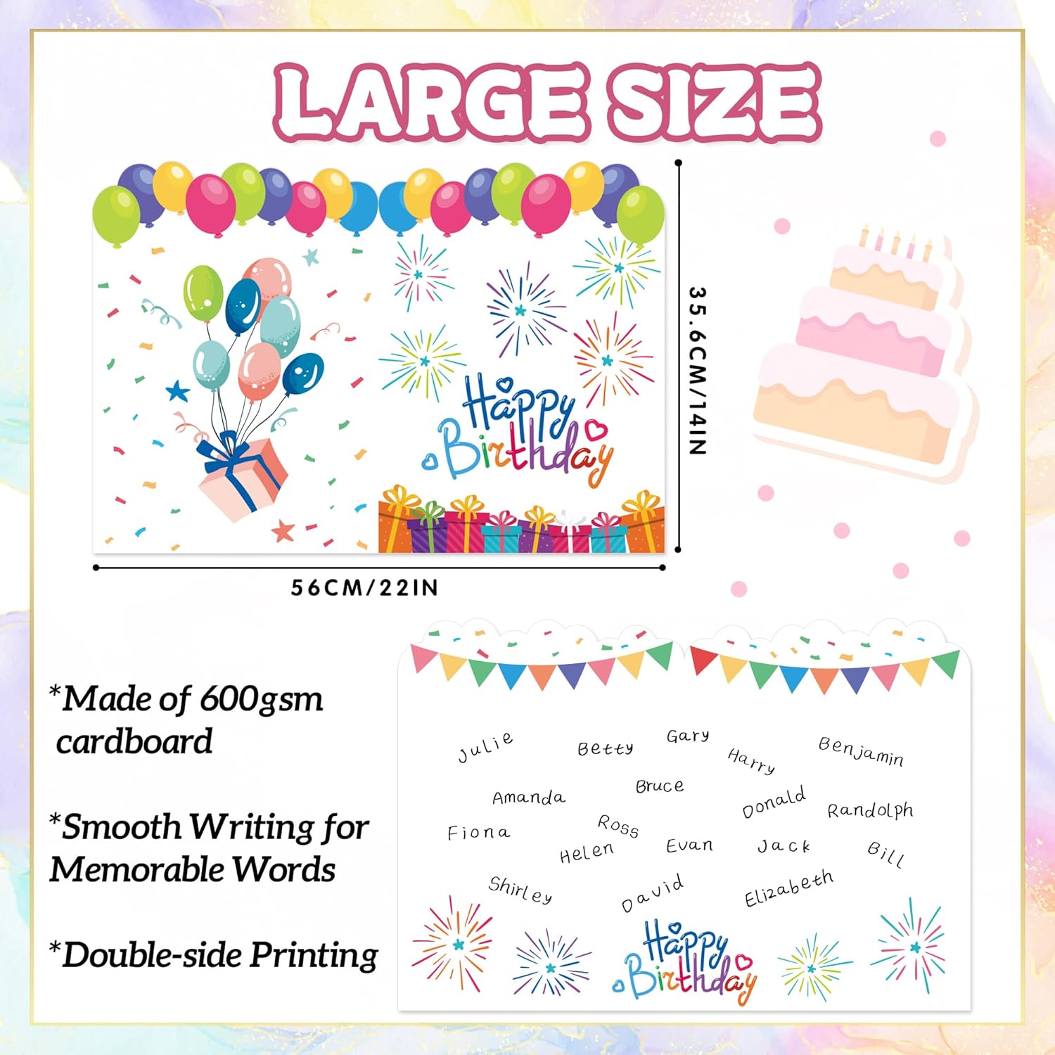 Yoqipati Tarjeta de cumpleaños gigante, libro de invitados gigante, 14 x 22 pulgadas, tarjetas de felicitación de cumpleaños gigantes grandes para
