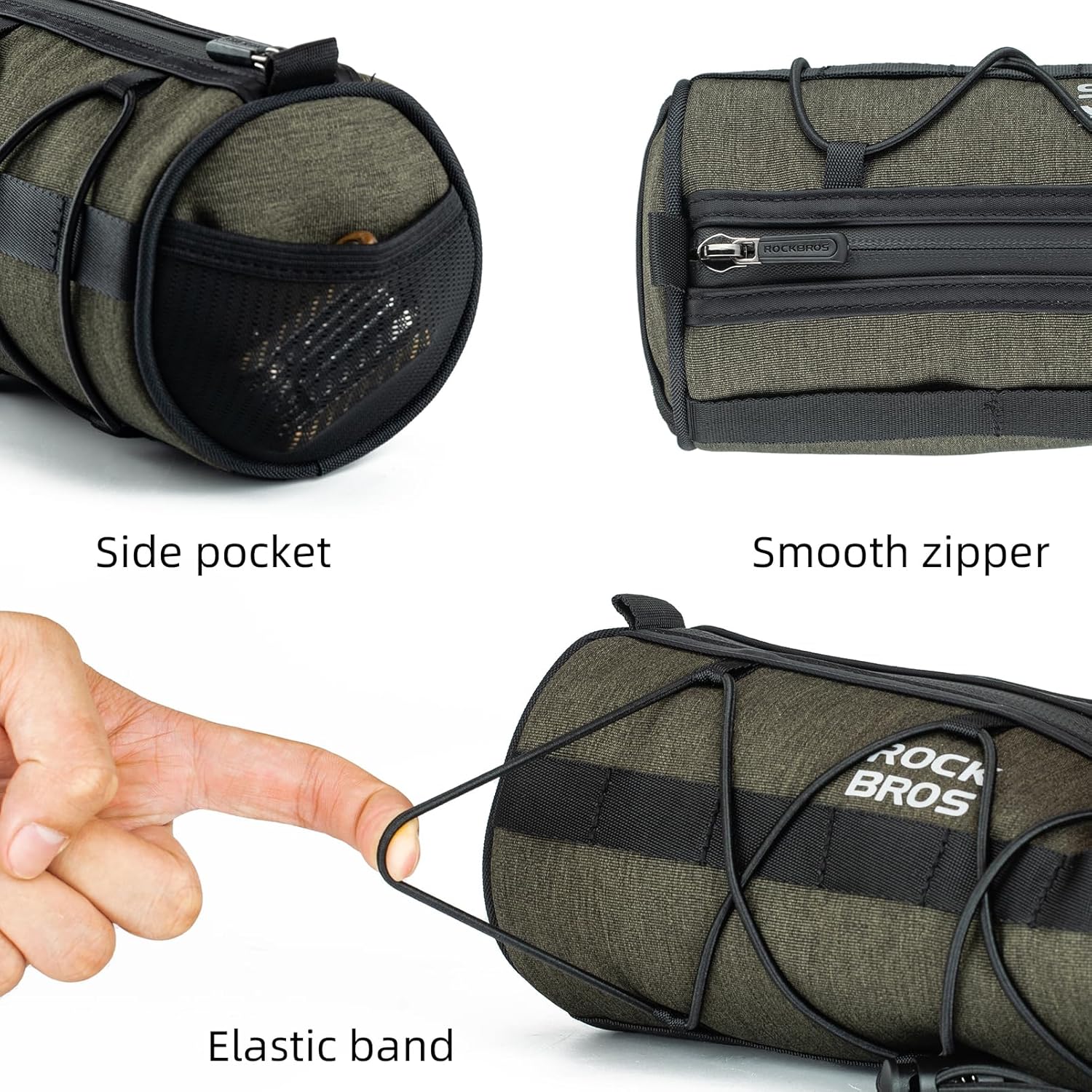 ROCKBROS Bolsa para manillar de bicicleta, bolsa pequeña para manillar de bicicleta, práctica bolsa de almacenamiento para manillar con correa para