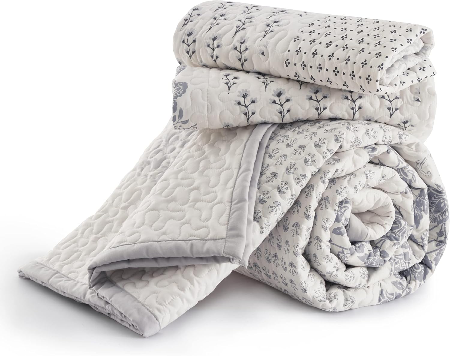Bedsure Juego de edredón de retazos tamaño King, juego de ropa de cama de edredón beige y gris, colcha ligera de 3 piezas, colcha de microfibra con