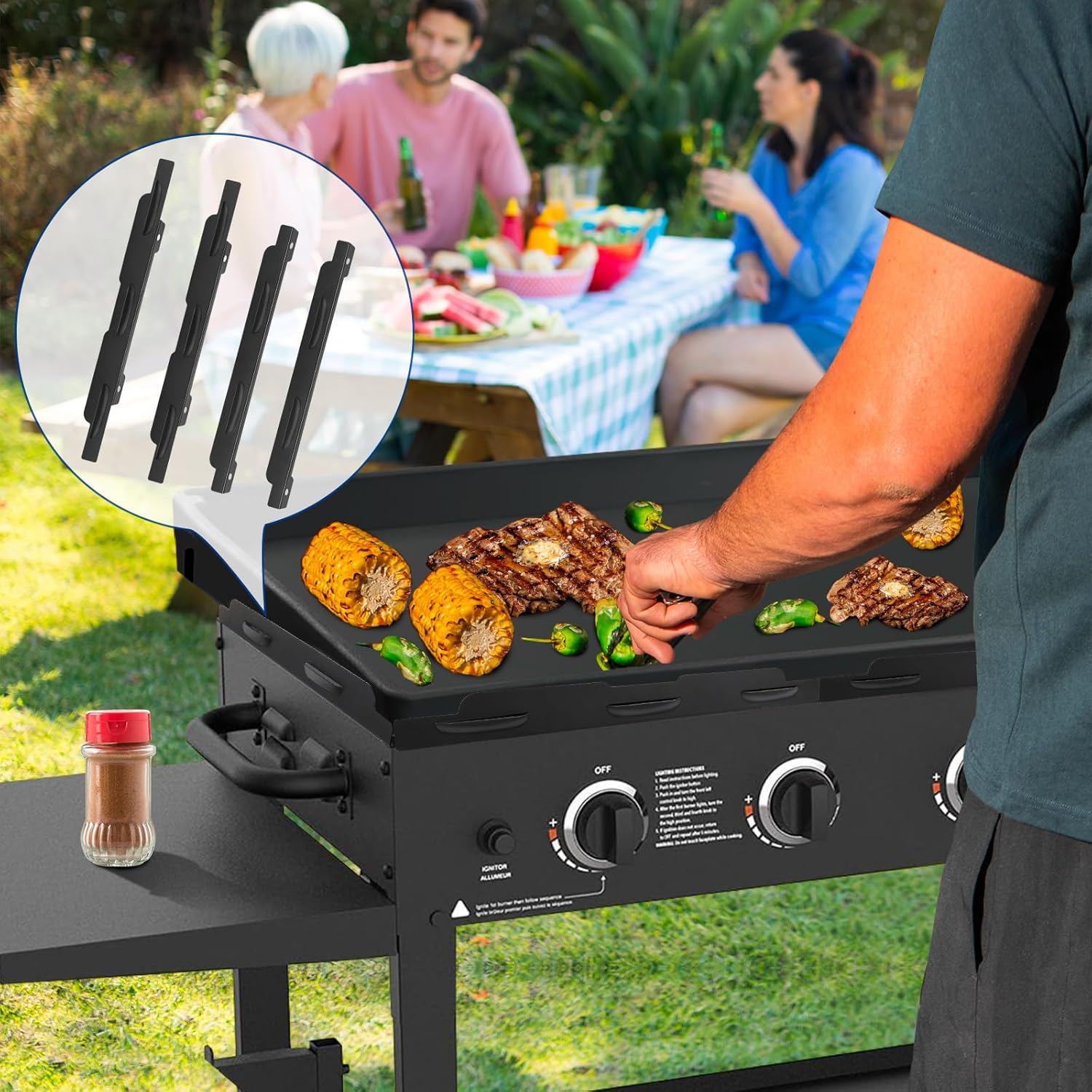 Blackstone Wind Guard YFbrite Stronger Magnético de 36 pulgadas, accesorios de parrilla Blackstone compatibles con taza de grasa trasera, capucha y