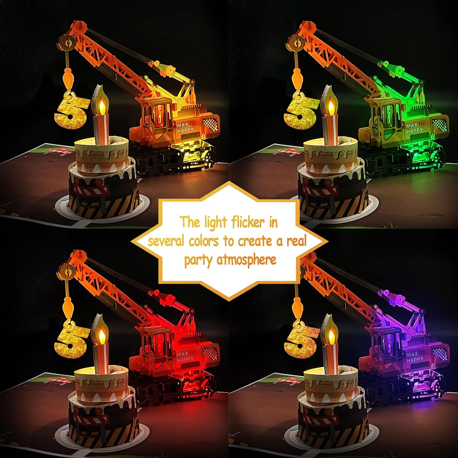 Tarjeta de felicitación 3D de 5 cumpleaños con luz y música, tarjeta de camión grúa para niño, sobrino, nieto, hijo, niño pequeño, con sobre,