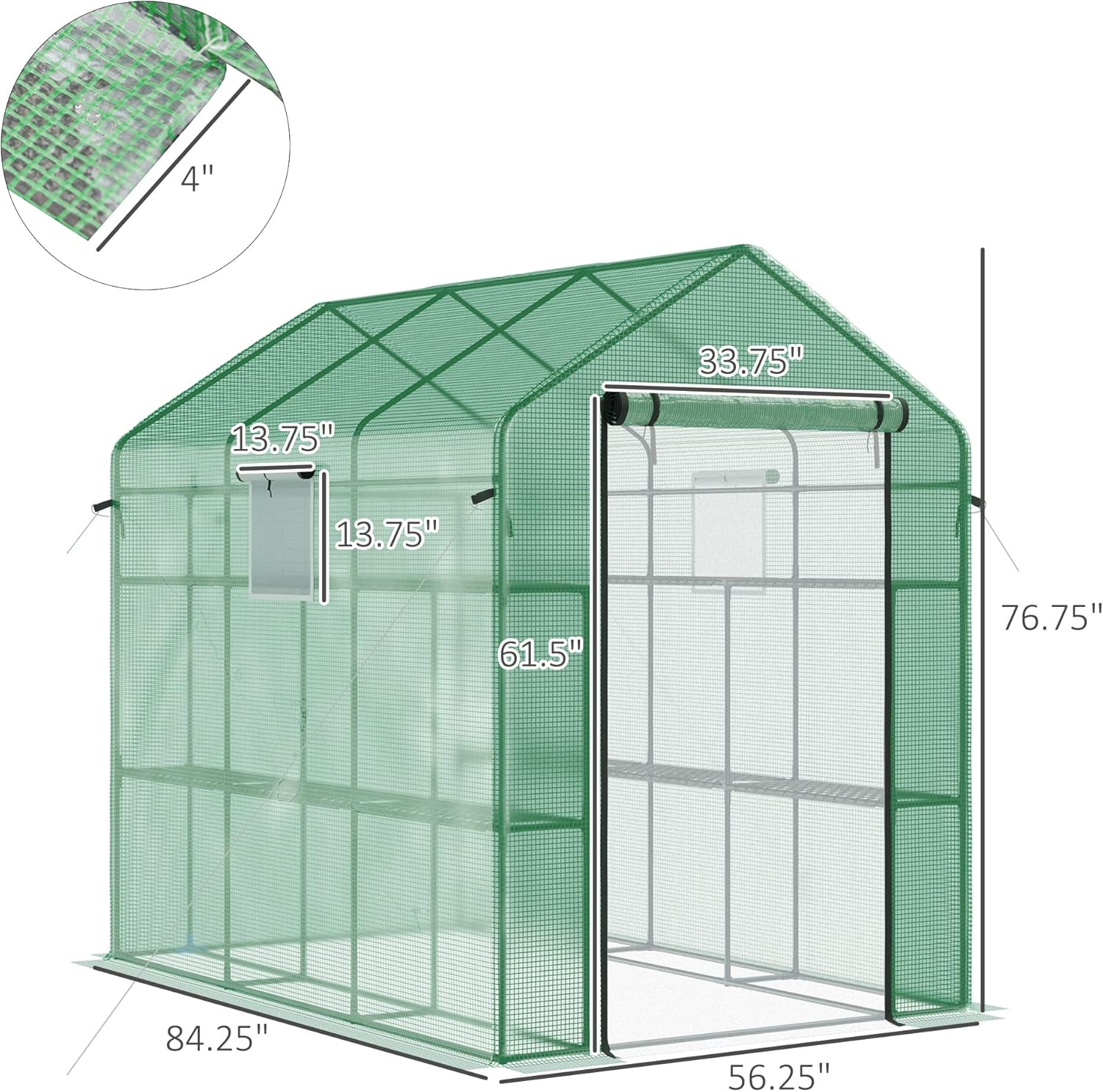 Outsunny Invernadero de 7 x 5 x 6 pies con puerta y ventanas de malla, 18 estantes con enrejado, etiquetas para plantas, protección UV para cultivar