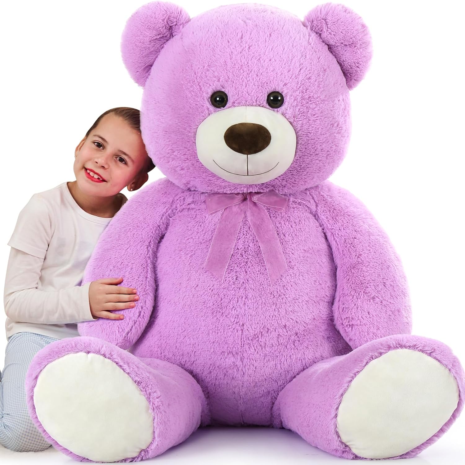 DOLDOA Oso de peluche gigante de 51 pulgadas, oso de peluche grande, oso de peluche grande calmante para niños, novia, baby shower, morado
