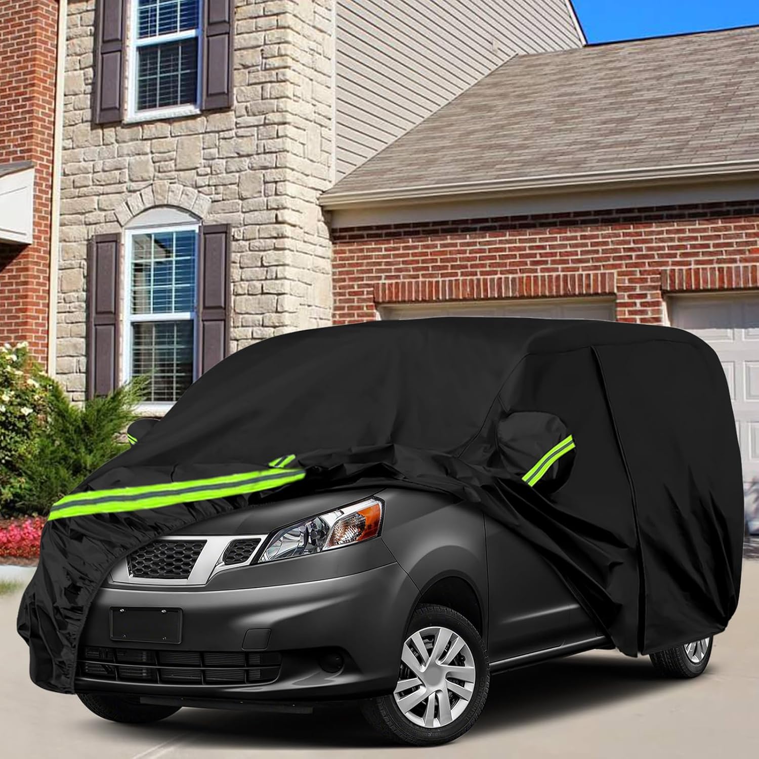 Funda impermeable para automóvil compatible con Nissan NV200 2015-2021 para todo tipo de clima, 300D, con puerta con cremallera y cerradura para