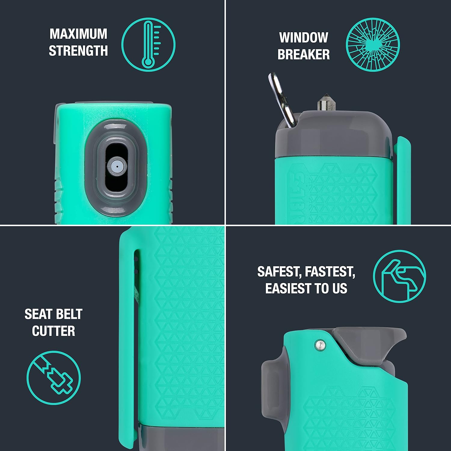 SABRE Safe Escape – Gel pimienta 3 en 1 con cortador de cinturón de seguridad y rompe ventanas, spray pimienta de máxima resistencia, llavero de
