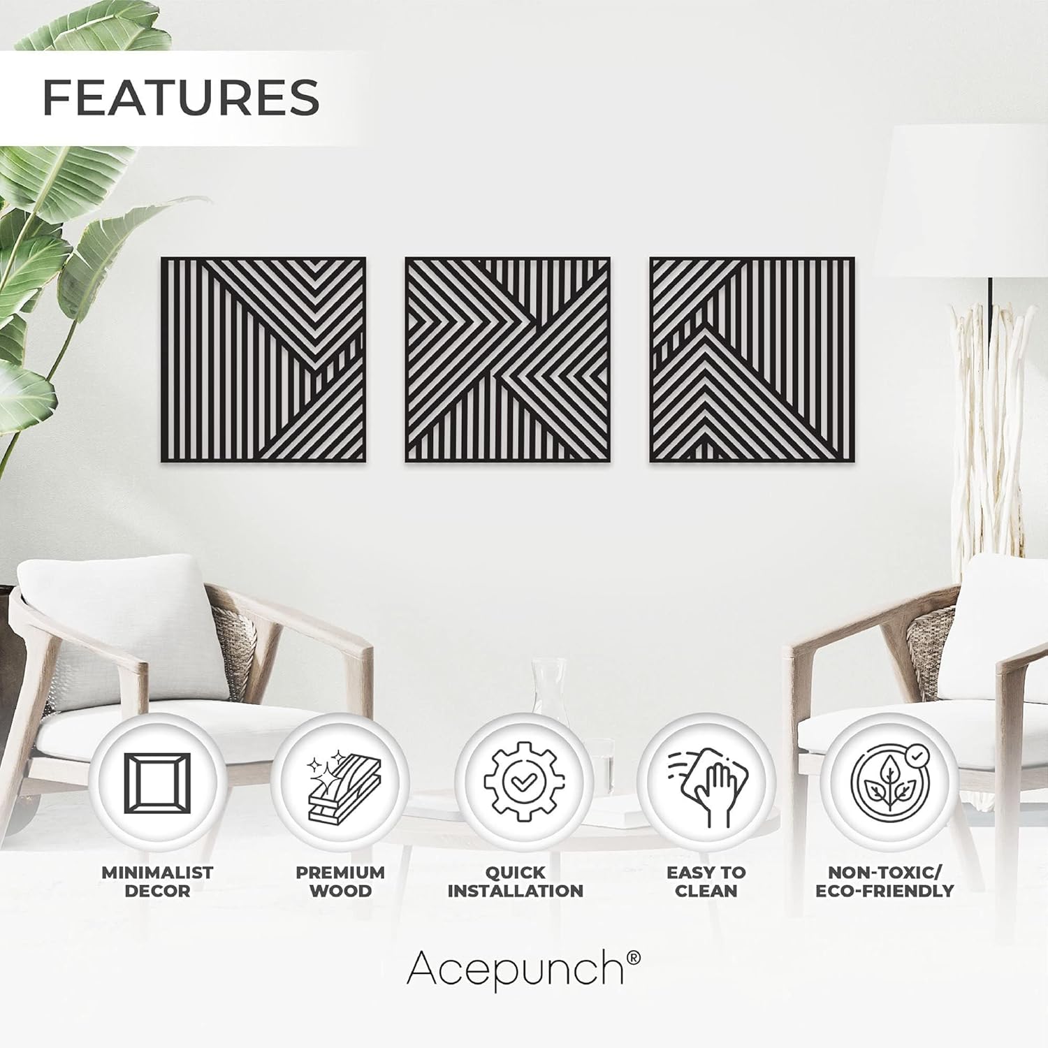 Arte de madera real, diseño elegante y moderno de líneas Abstarct, regalo ideal para el hogar, sala de estar, baño y oficina, líneas asimétricas,