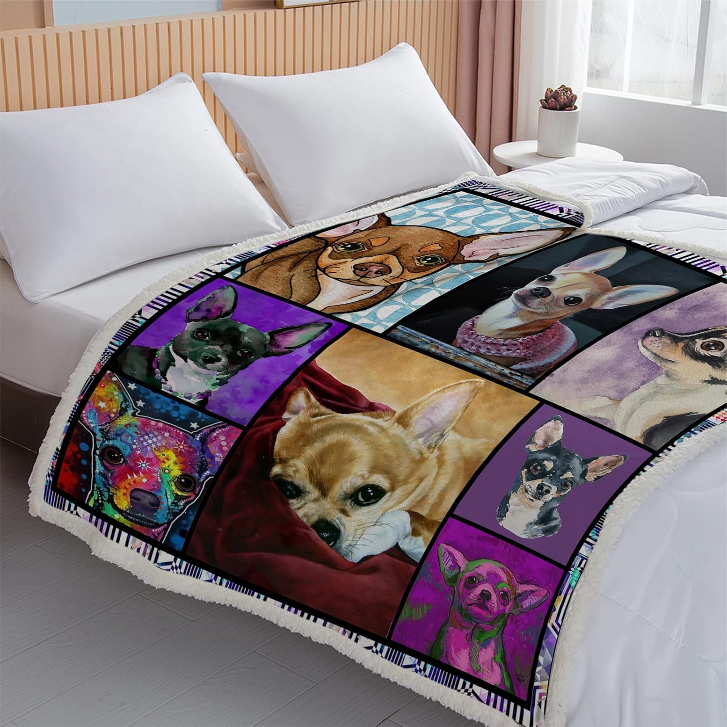 BEDMUST Manta de forro polar para dormitorio, decoración de ropa de cama, manta de sherpa inteligente de Chihuahua para niños y adultos, suave y