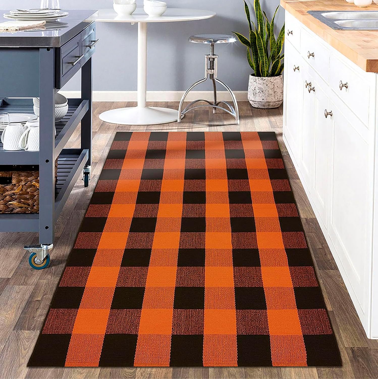 EARTHALL – Tapete de lana cuadriculada lavable de 3 x 5 pies tapete de algodón tejido a mano reversible y plegable con diseño a cuadros para colocar