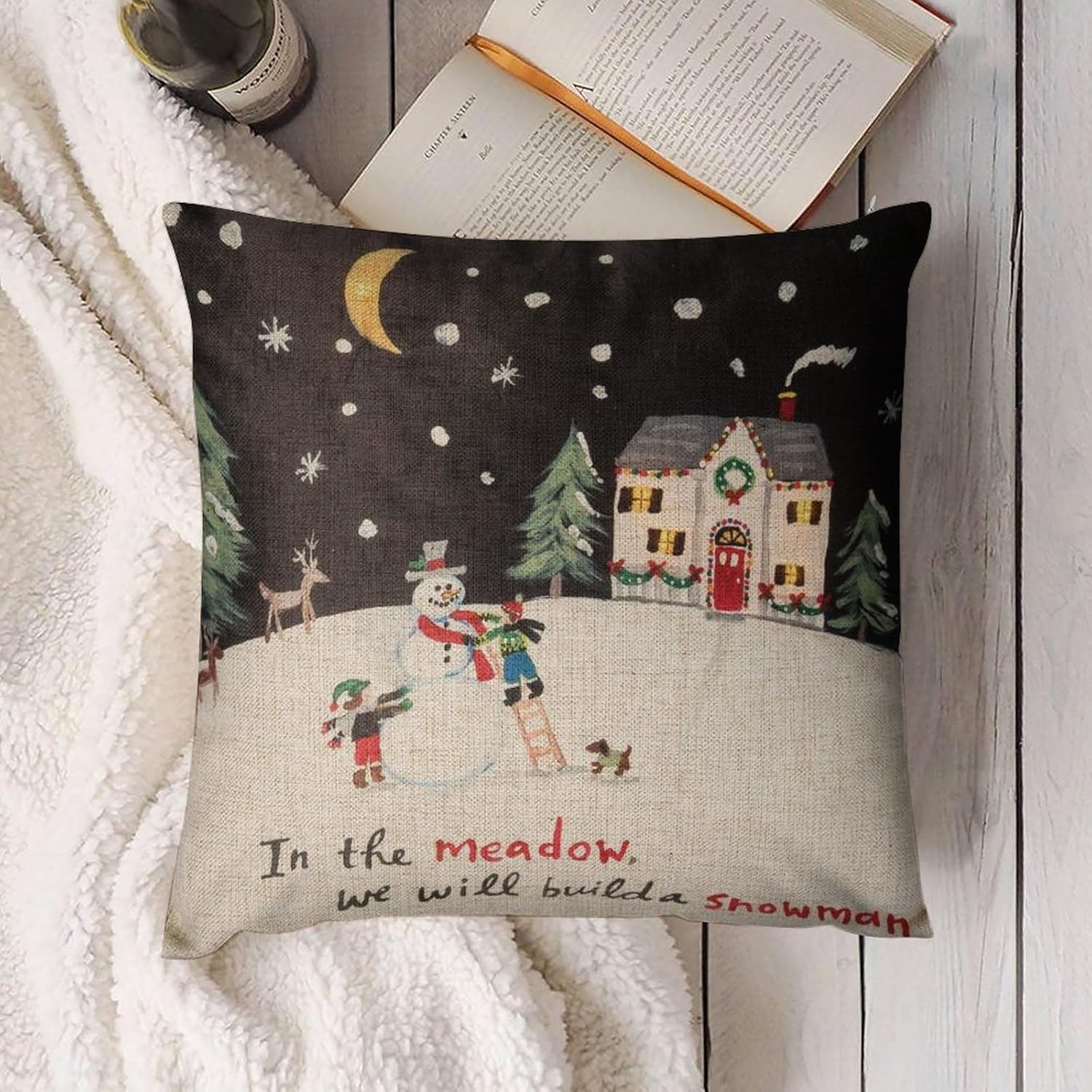 Funda de almohada navideña con diseño de muñeco de nieve de 18 x 18 pulgadas, para sofá, decoración de otoño y Acción de Gracias, para el hogar