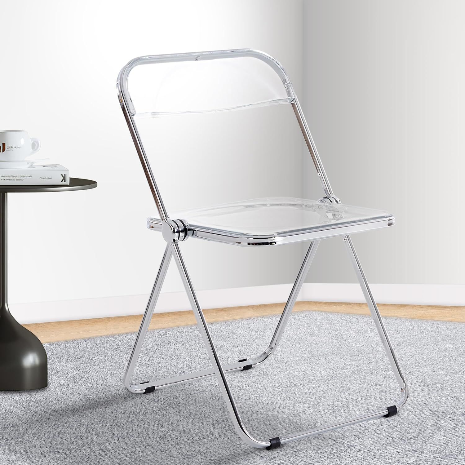 Dolonm Silla plegable de acrílico transparente con marco de acero cromado, silla de acrílico para múltiples aplicaciones, silla transparente moderna