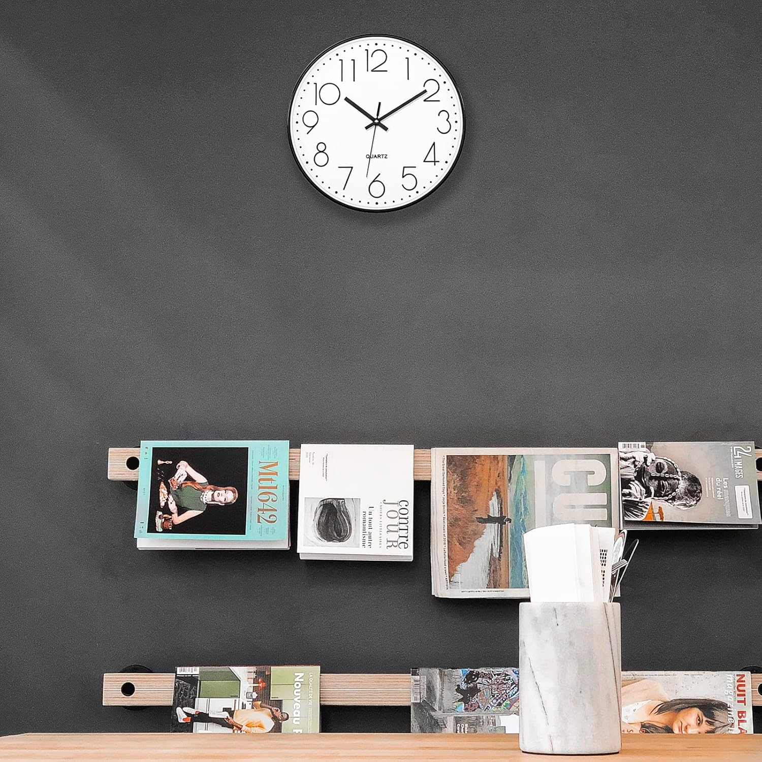 Lumuasky Reloj de pared moderno, silencioso sin tictac, moderno, reloj decorativo para sala de estar, dormitorio, cocina, oficina, escuela, aula