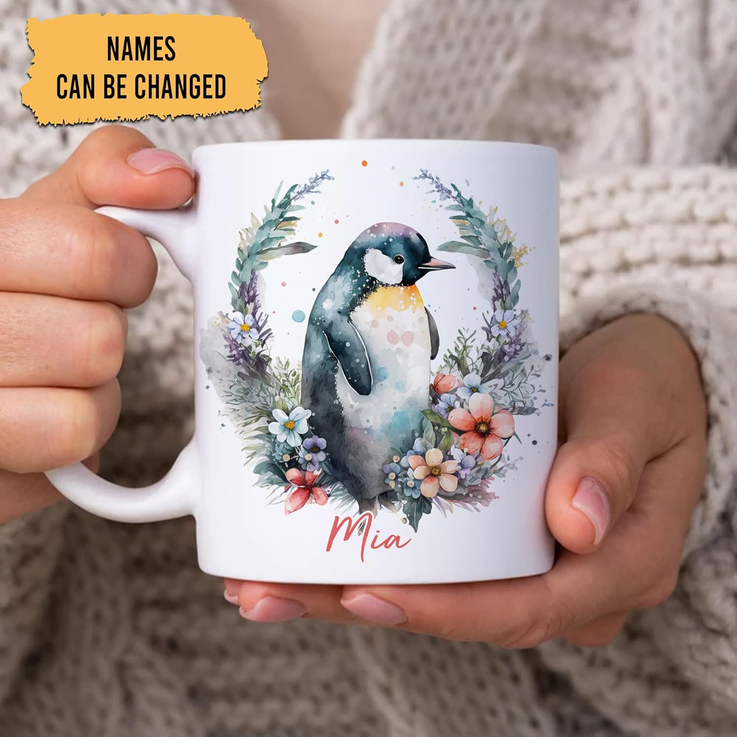 Hyturtle Taza personalizada de pingüino, regalos para niñas, hombres y mujeres, regalos de cumpleaños para amantes de los pingüinos, regalos de