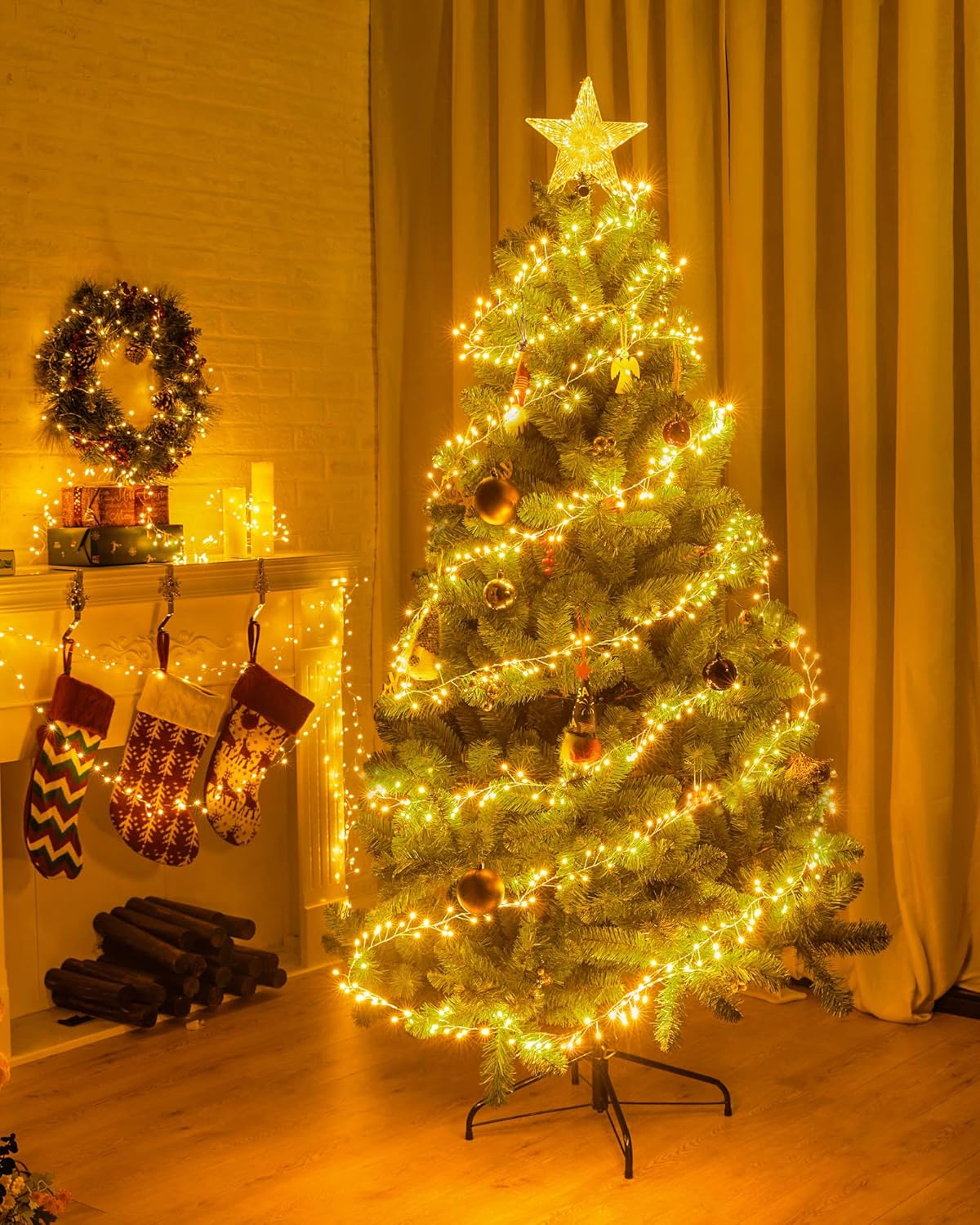 Paquete de 4 luces de hadas que funcionan con pilas, 5 pies, 60 luces LED parpadeantes, impermeables, luces estrelladas para corona, hogar, boda,
