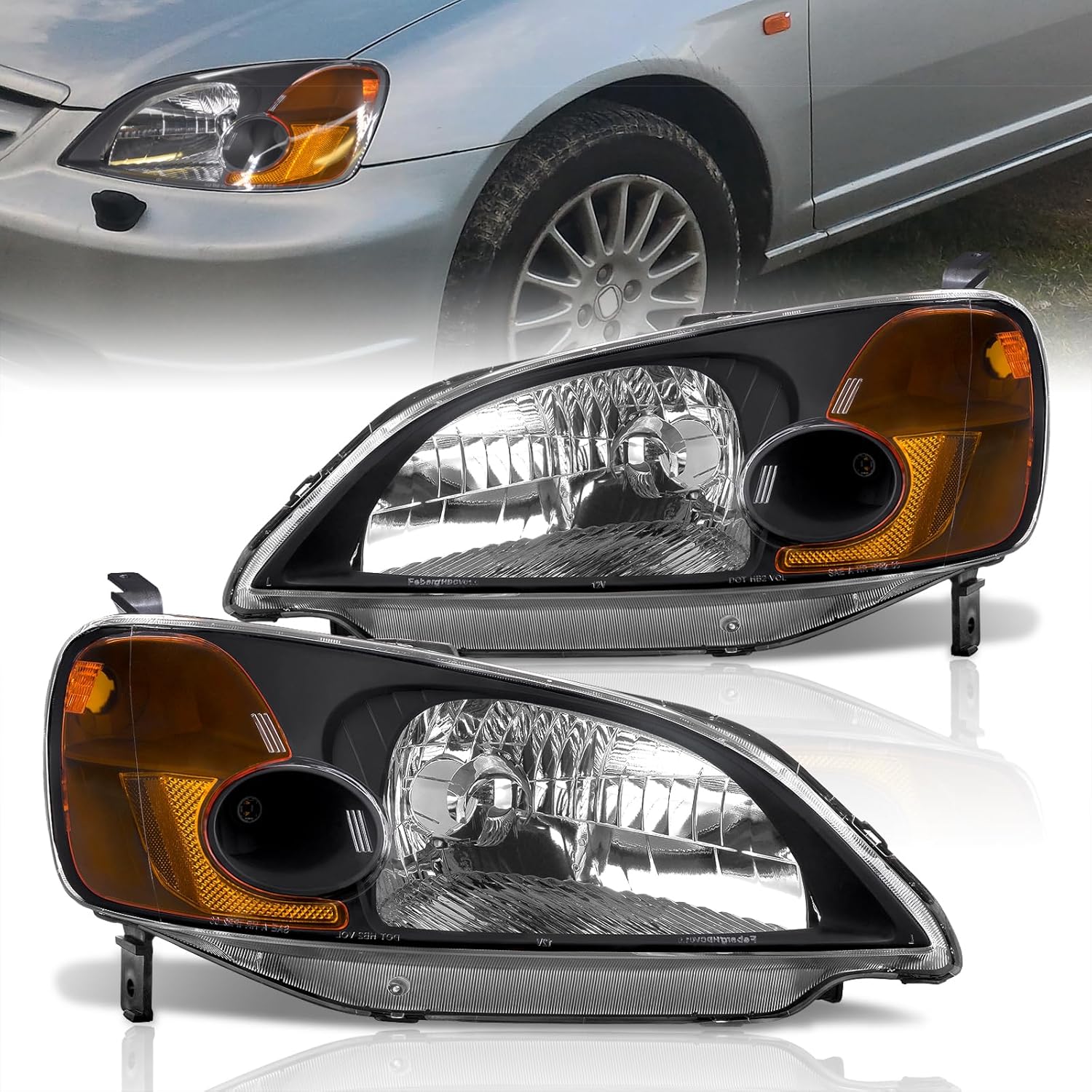 AJP Distributors JDM faros delanteros lámpara parachoques conducción par LH+RH compatiblereemplazo para Civic 2 puertas Coupé 4 puertas sedán DX LX