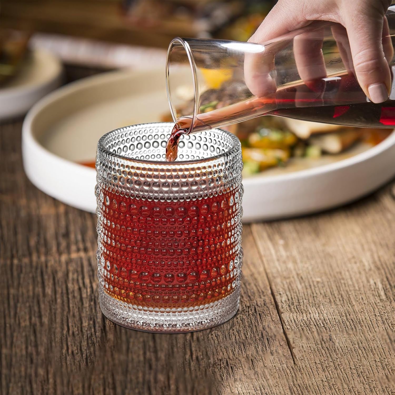 Hobnail – Juego de 6 vasos de cristal vintage de 12 onzas, vasos de agua, vasos de agua, cristalería transparente en relieve para cerveza, jugo,