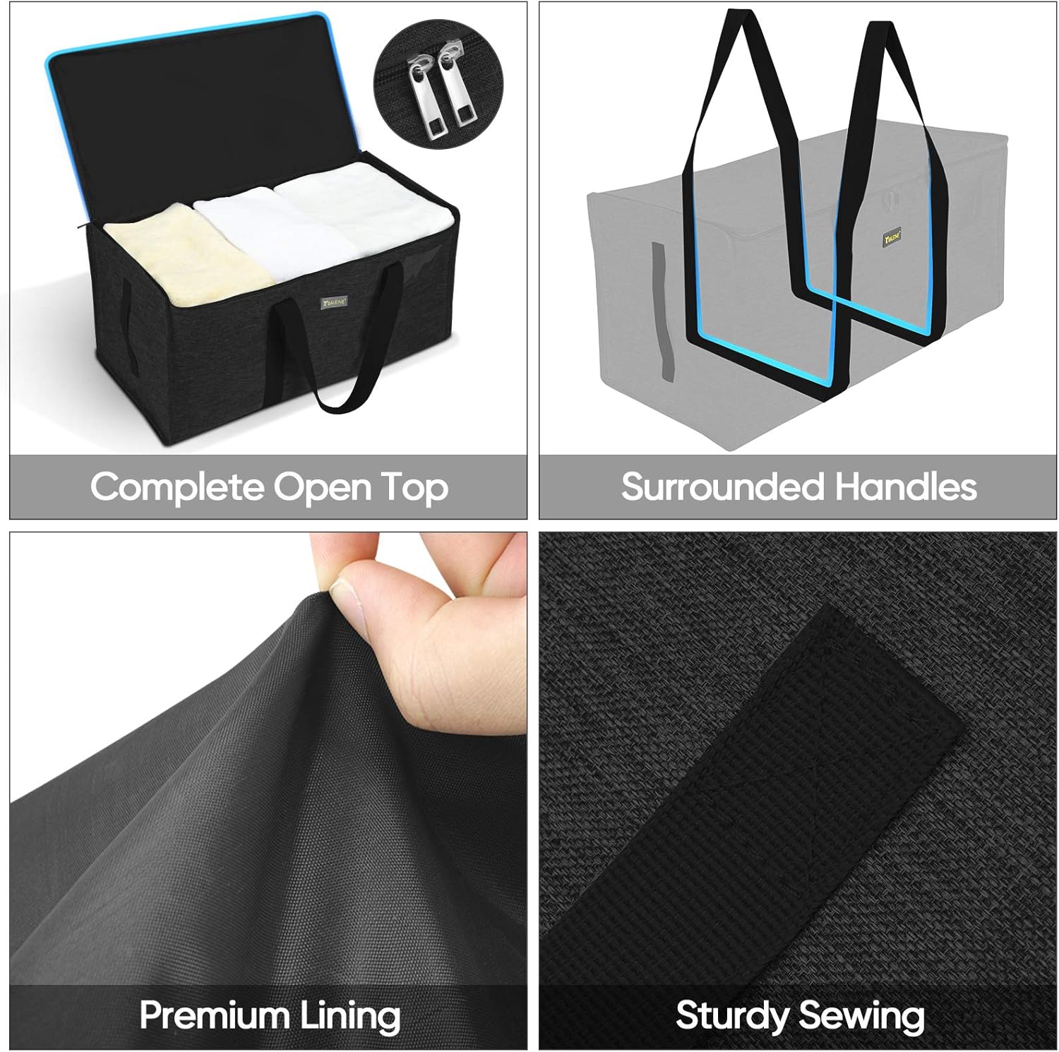 Bolsa de almacenamiento BALEINE extra grande con cremalleras y agarraderas, transportable, hecha de tela oxford para lavandería, ahorro de espacio,