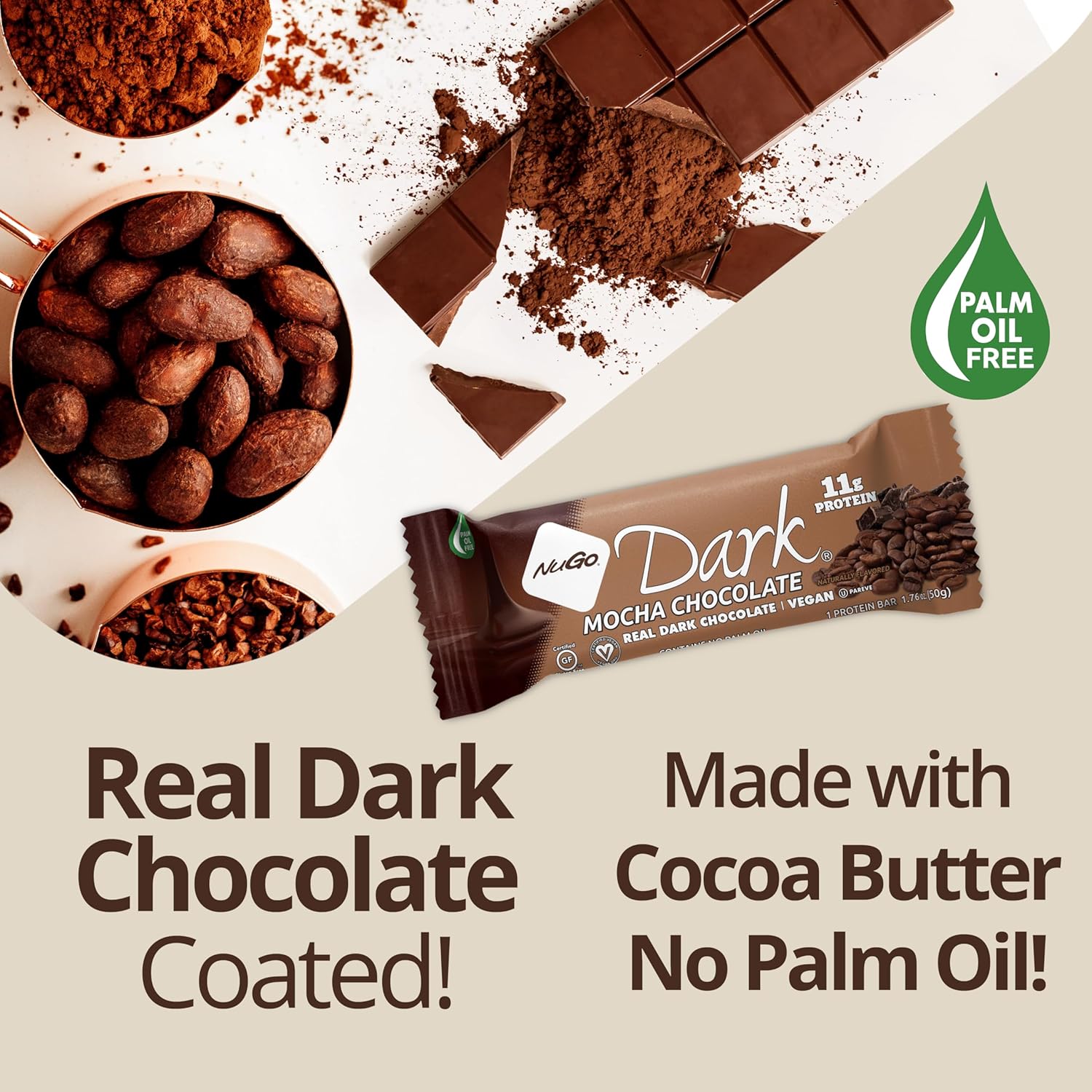 NuGo Moca de chocolate oscuro, 0.39oz de proteína vegana, 200 calorías, sin gluten, 24 unidades