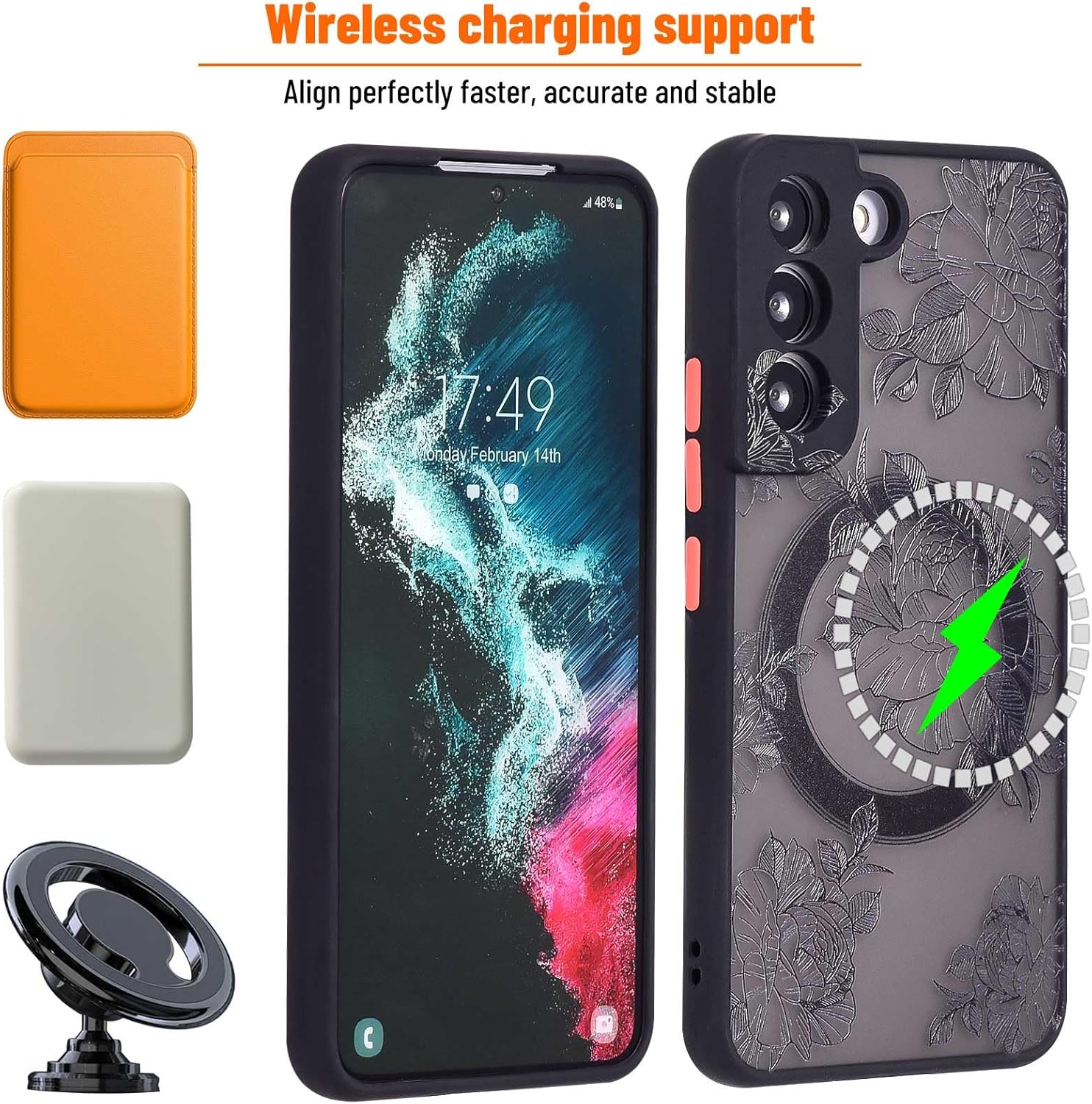 Funda magnética para Samsung Galaxy S21, ajuste delgado, diseño floral rosa, funda magnética para Samsung Galaxy S21, marco suave, botón sensible en