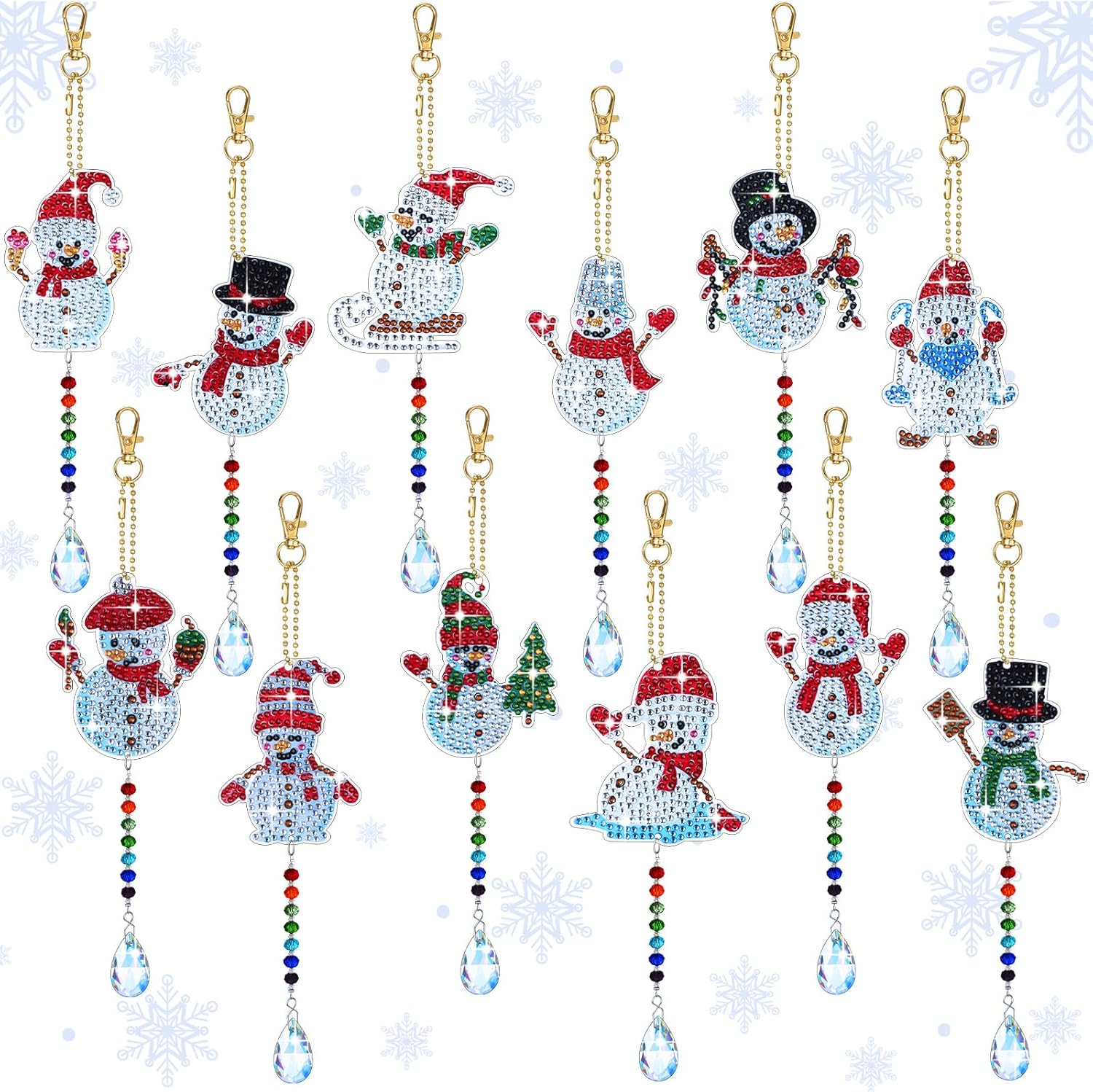 Riceshoot 12 piezas de pintura de diamantes de Navidad para niños y adultos, llavero de pintura de diamante 5D, regalo de Navidad, adornos de