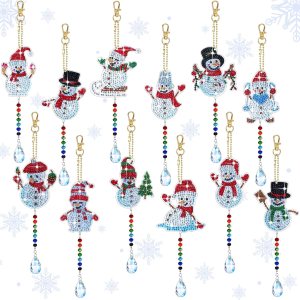 Riceshoot 12 piezas de pintura de diamantes de Navidad para niños y adultos, llavero de pintura de diamante 5D, regalo de Navidad, adornos de Riceshoot 12 piezas de pintura de diamantes de Navidad para niños y adultos, llavero de pintura de diamante 5D, regalo de Navidad, adornos de
