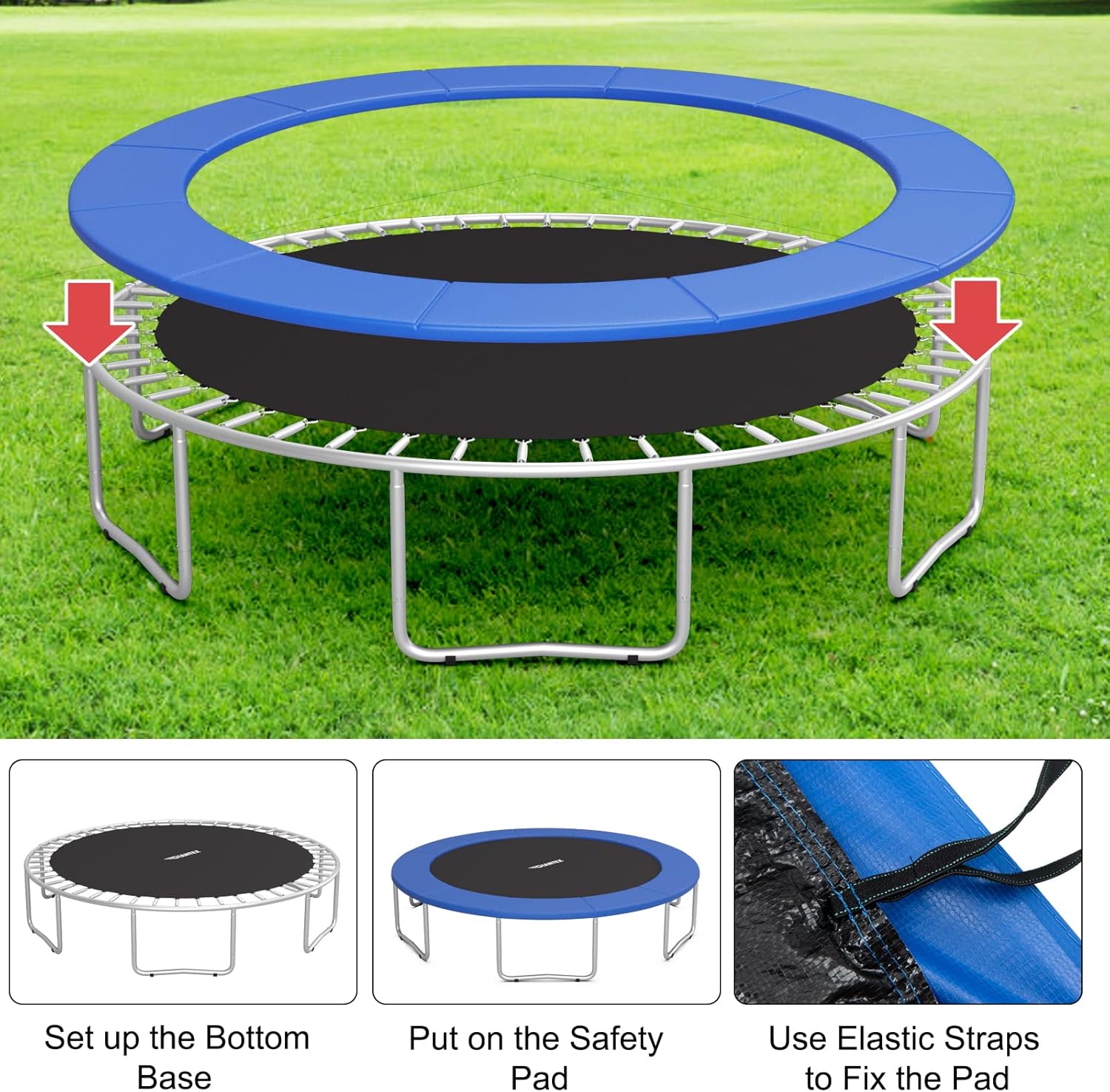 Giantex Almohadilla de trampolín de 8 pies, 10 pies, 12 pies, 14 pies, 15 pies, 16 pies, resistente al desgarro, almohadilla de protección de