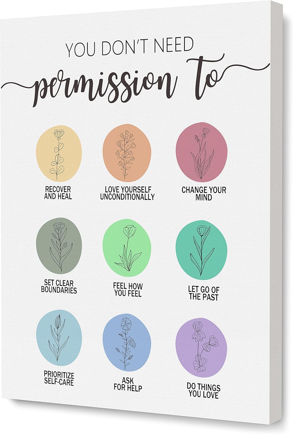 Wallart-028 – Lienzo enmarcado para pared, arte de pared con cita motivacional inspiradora, arte de pared de salud mental, 12 x 15 pulgadas,