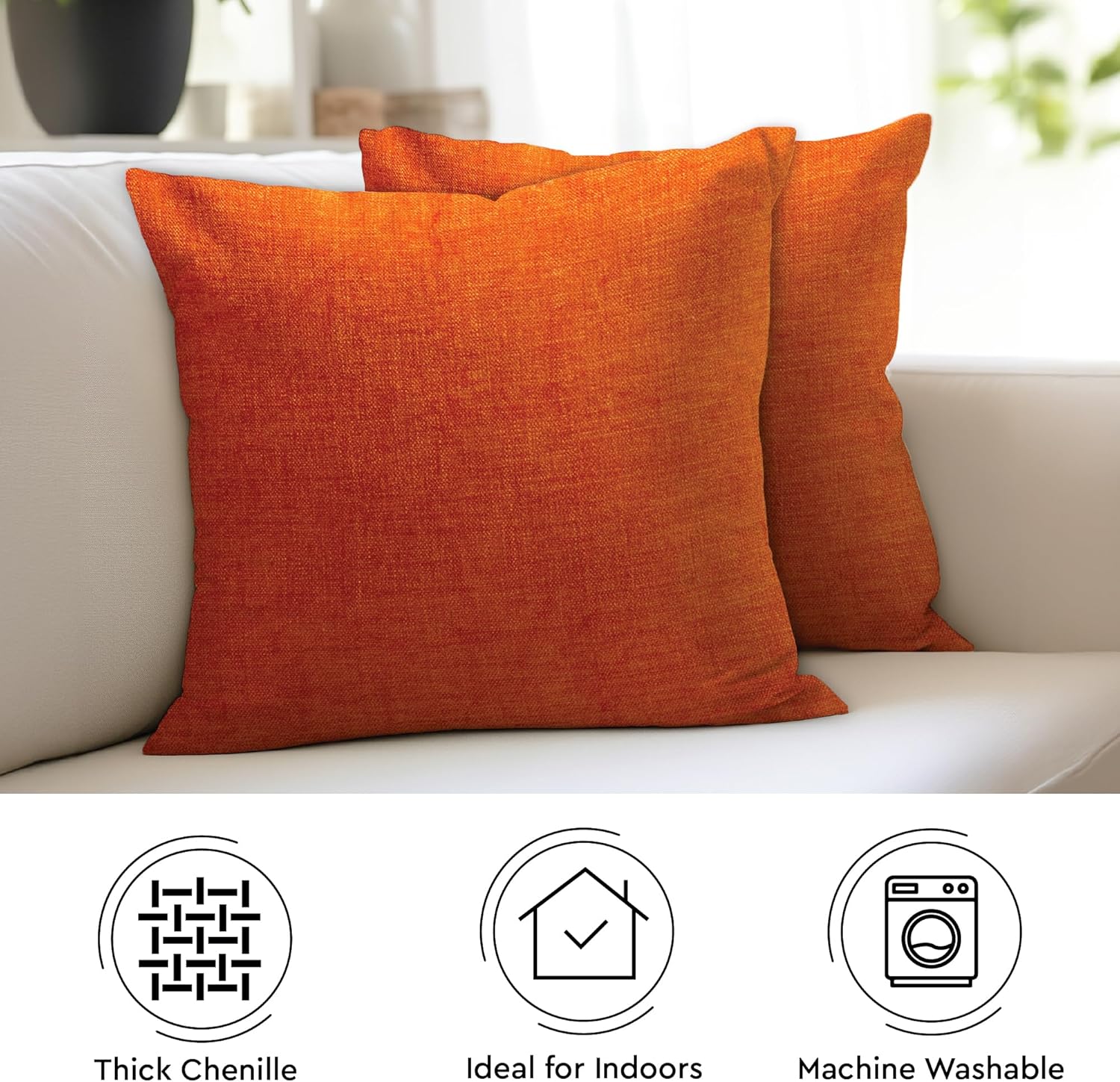 Encasa XO Juego de 2 fundas de almohada de felpilla gruesa, color naranja, (24 x 24 pulgadas) (23.6 x 23.6 in), fundas de almohada cuadradas