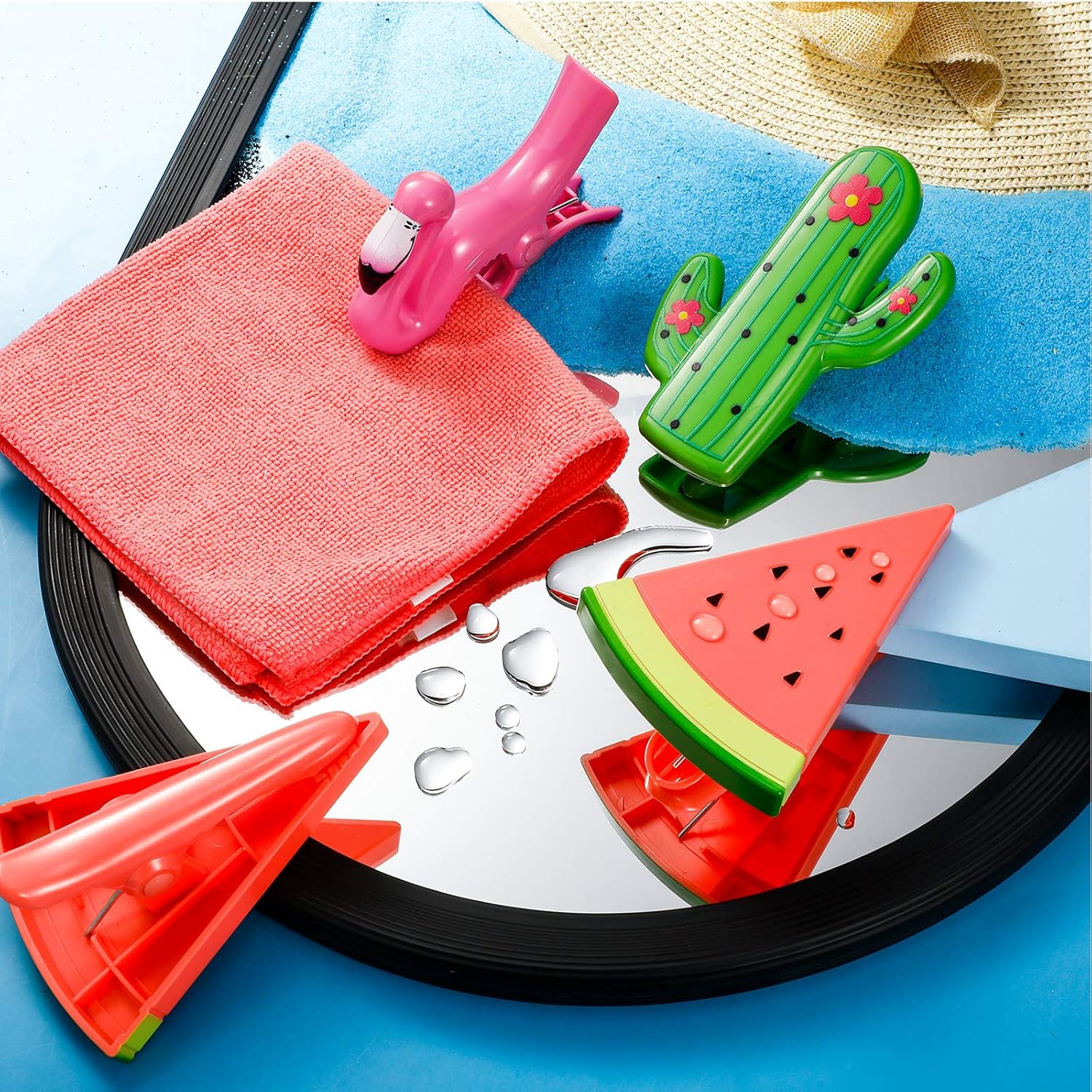 6 clips para toallas de playa, clips para silla, clips para toallas, alfileres de ropa en divertidos colores brillantes, tamaño jumbo para tumbonas