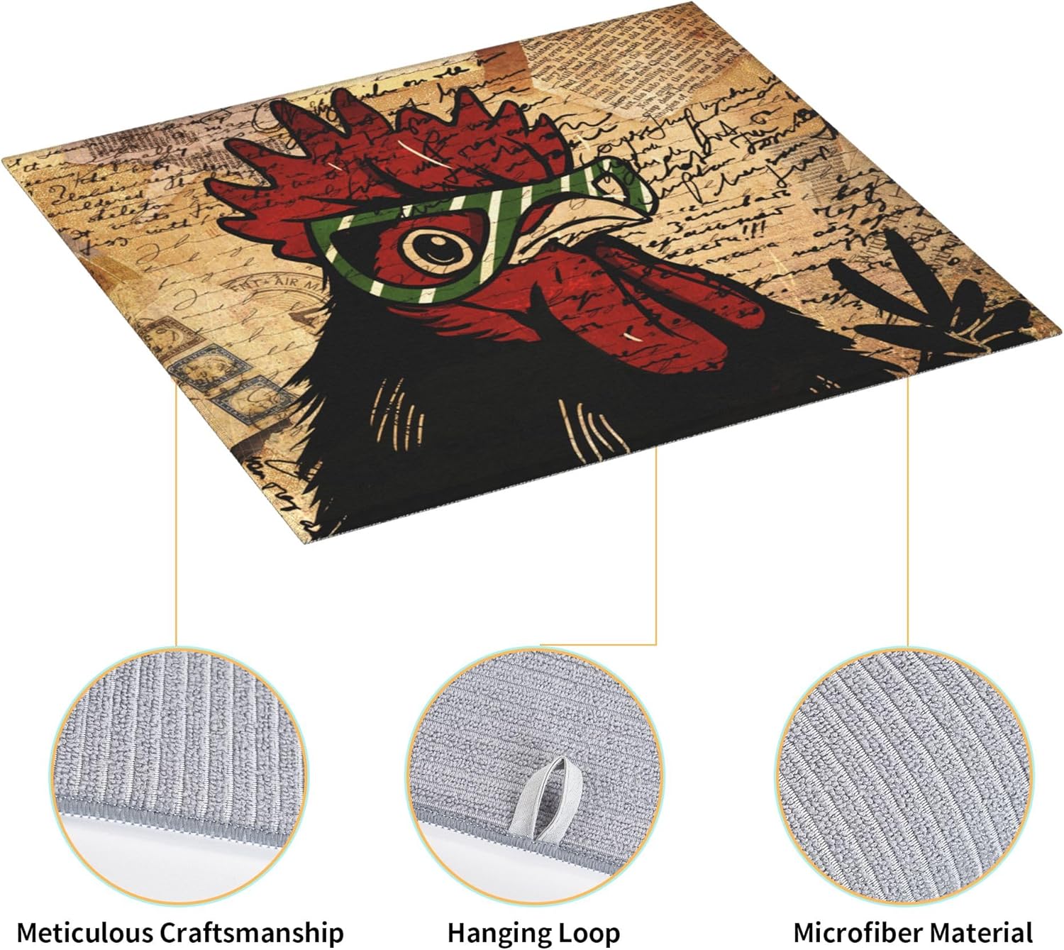 Sriyanka Tapete de secado de platos de gallo para encimera de cocina, granja, café, absorbente, de microfibra, tapete para escurrir platos, tamaño