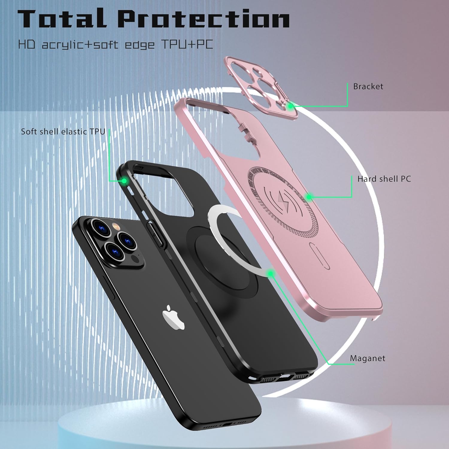 Asuwish Funda de teléfono para iPhone 15 Pro de 6.1 pulgadas con protector de pantalla de vidrio templado Magsafe y soporte delgado, funda rígida